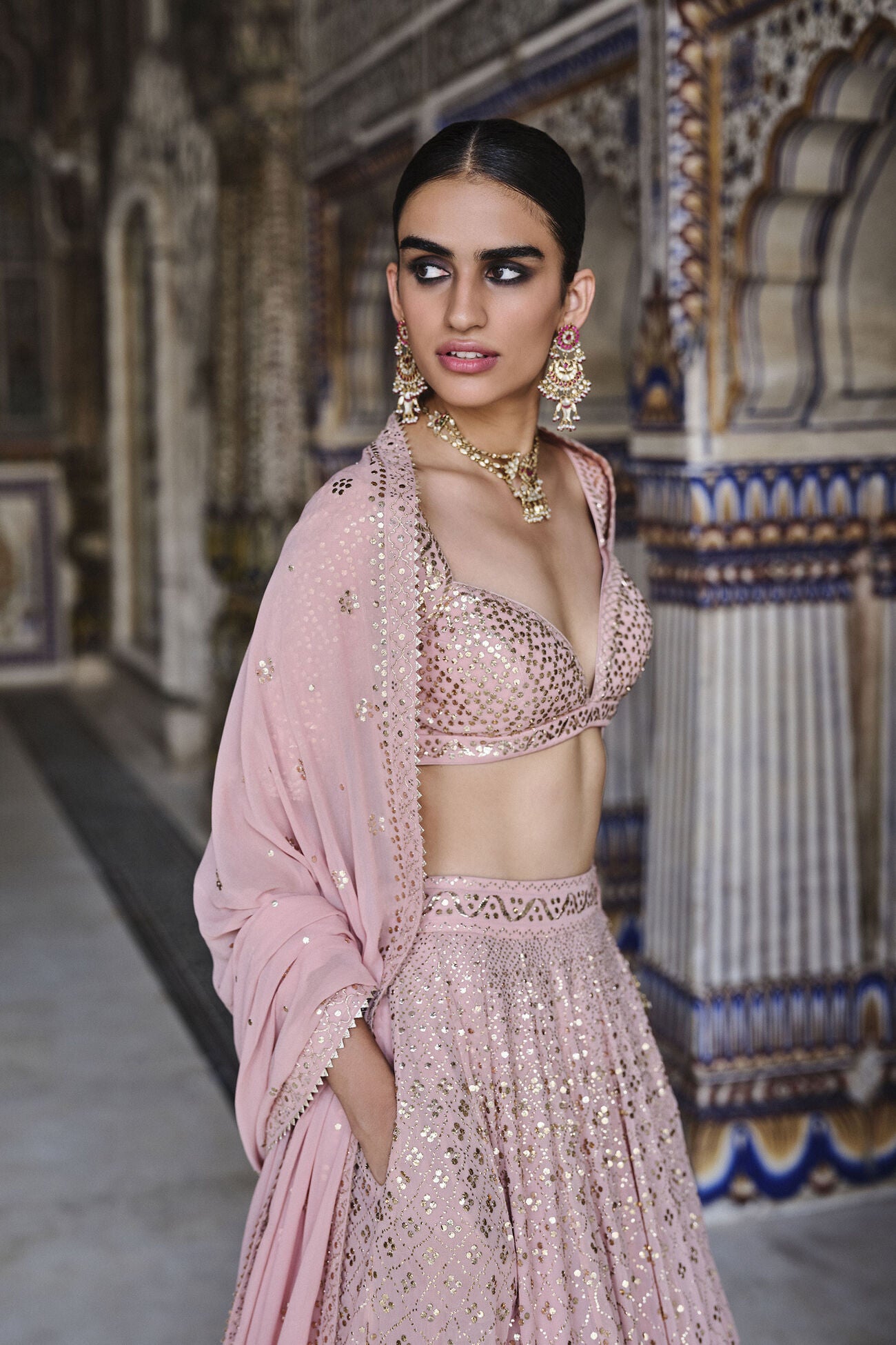 Soliel Handcrafted Badla Lehega Set - Blush