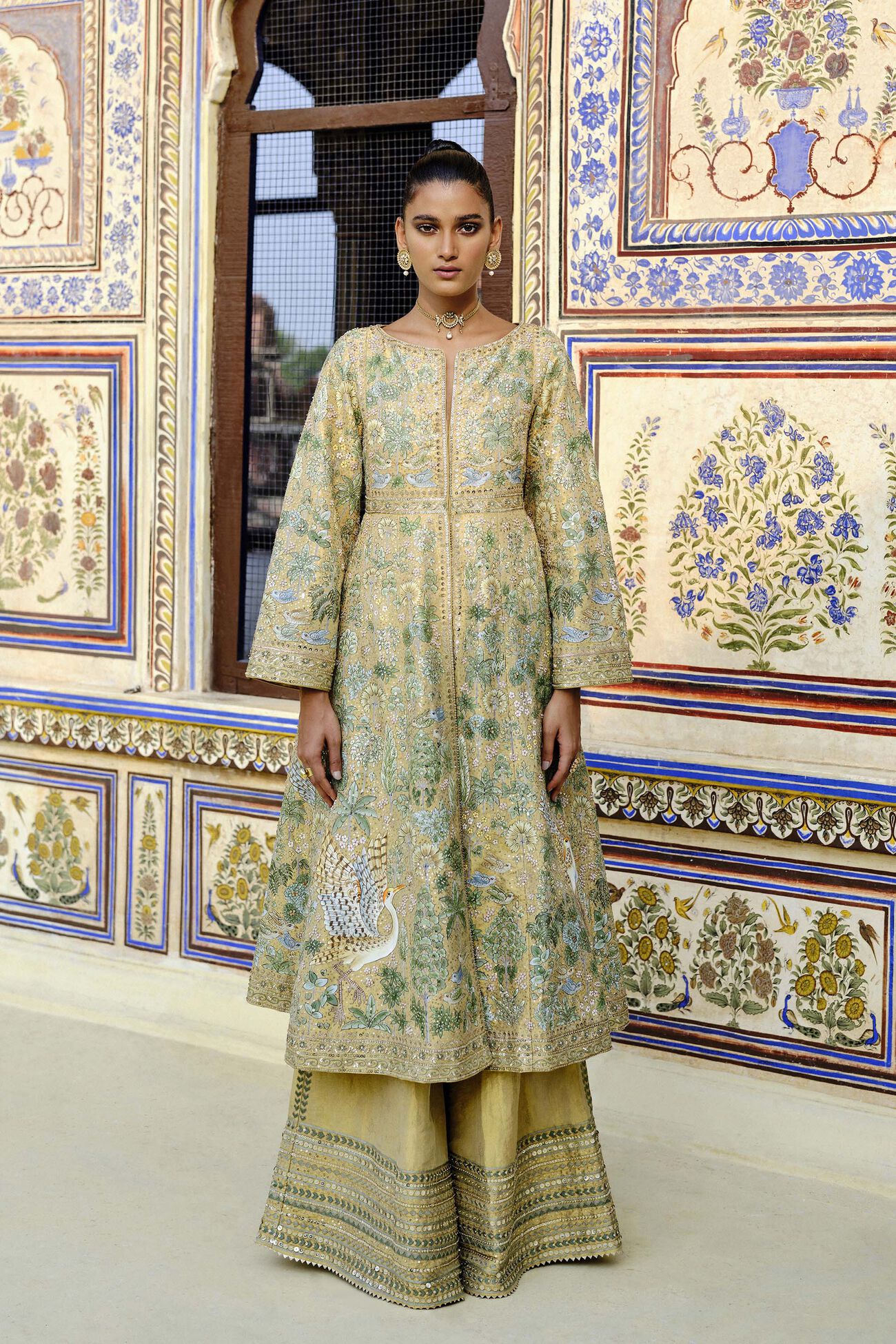 Avasa Hand-painted Pichhwai Silk Jacket Set - Gold