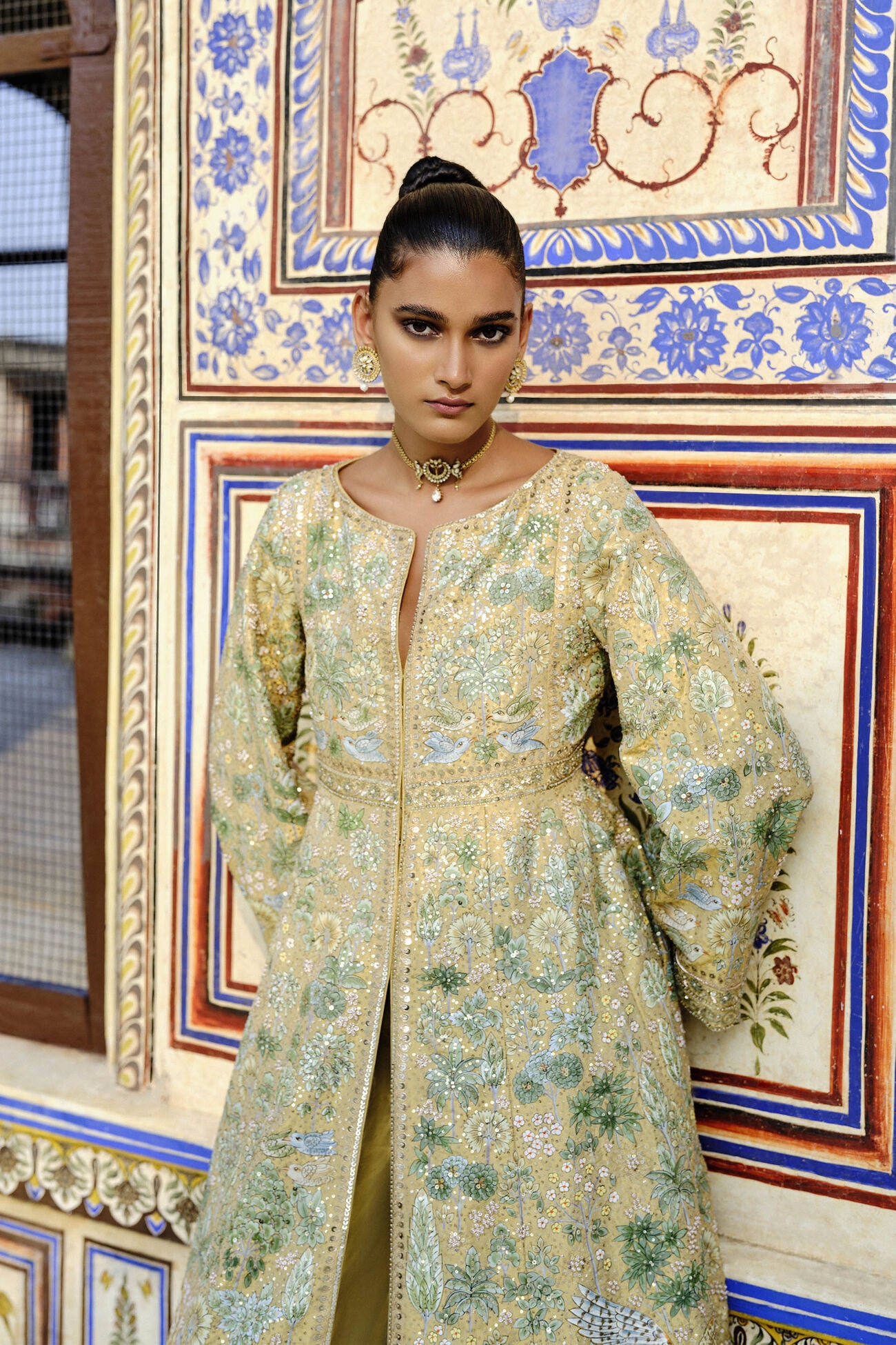 Avasa Hand-painted Pichhwai Silk Jacket Set - Gold