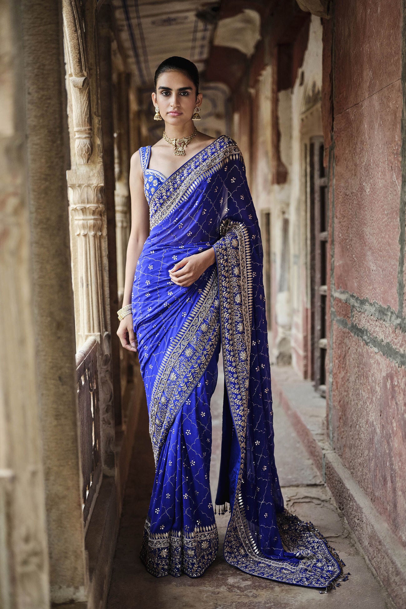 Anushna Handcrafted Badla Georgette Saree - Blue
