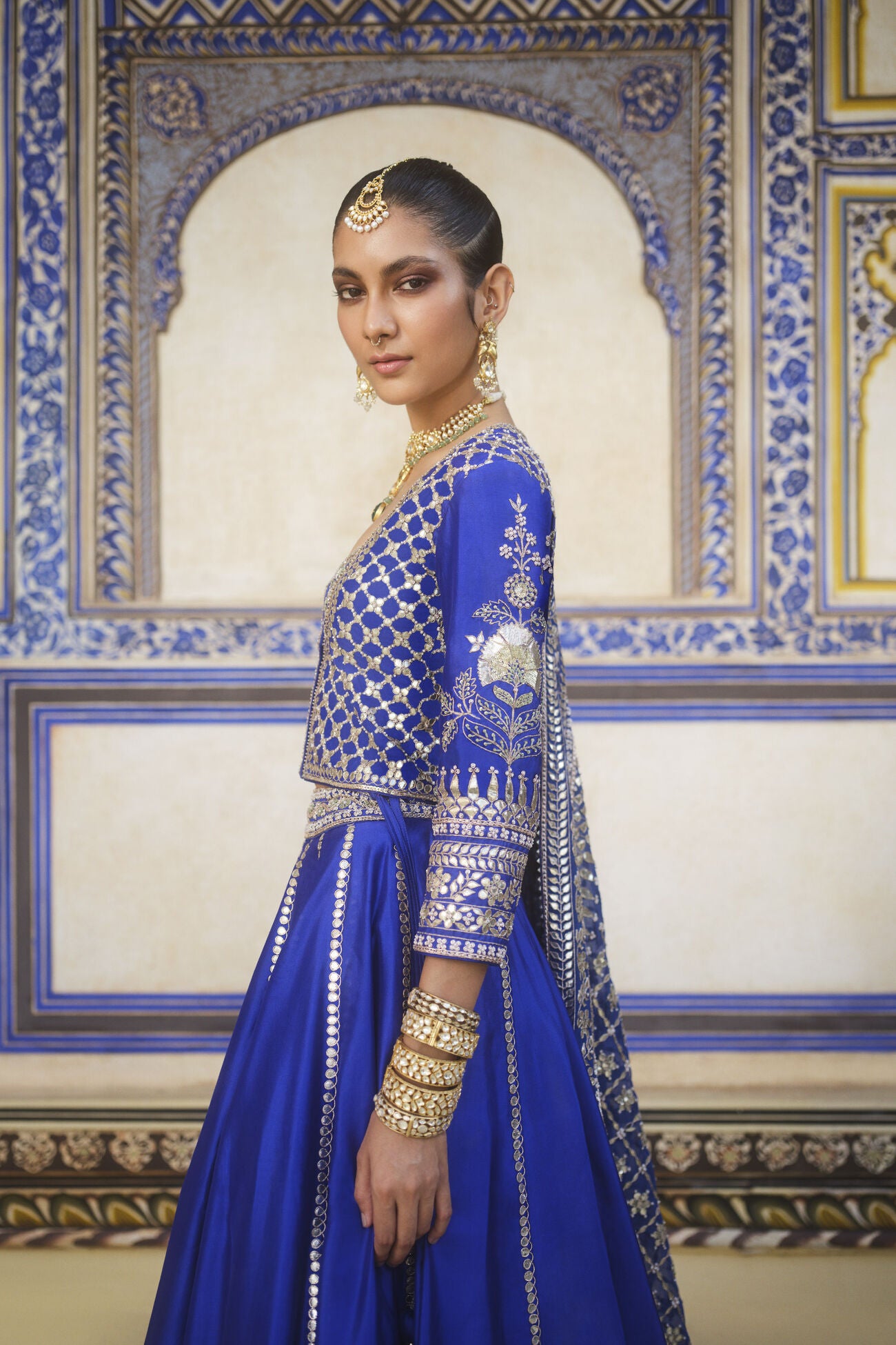 Ambar Gota Patti Silk Lehenga Set - Blue