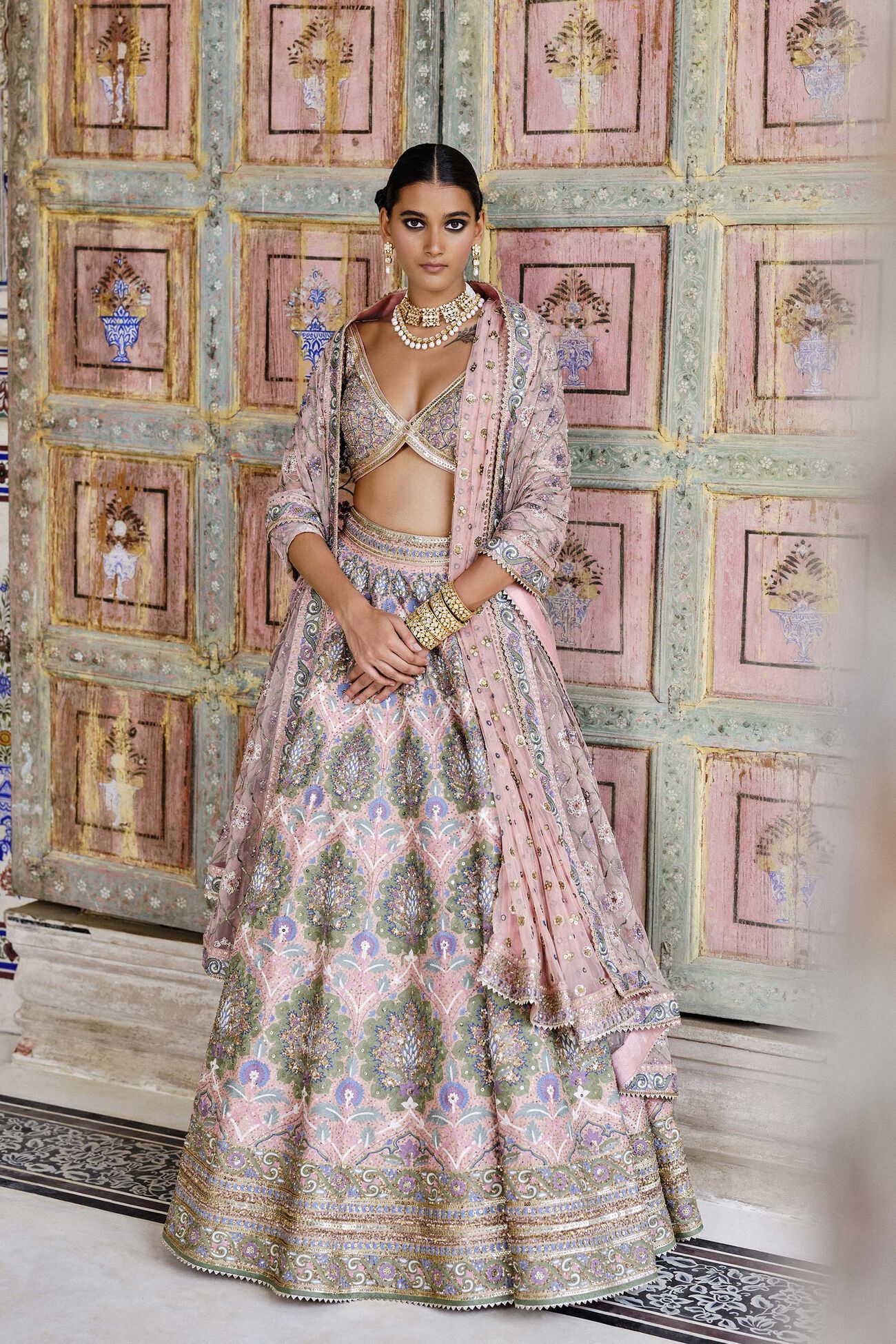 Krandasi Embroidered Zardozi Silk Lehenga Set - Blush