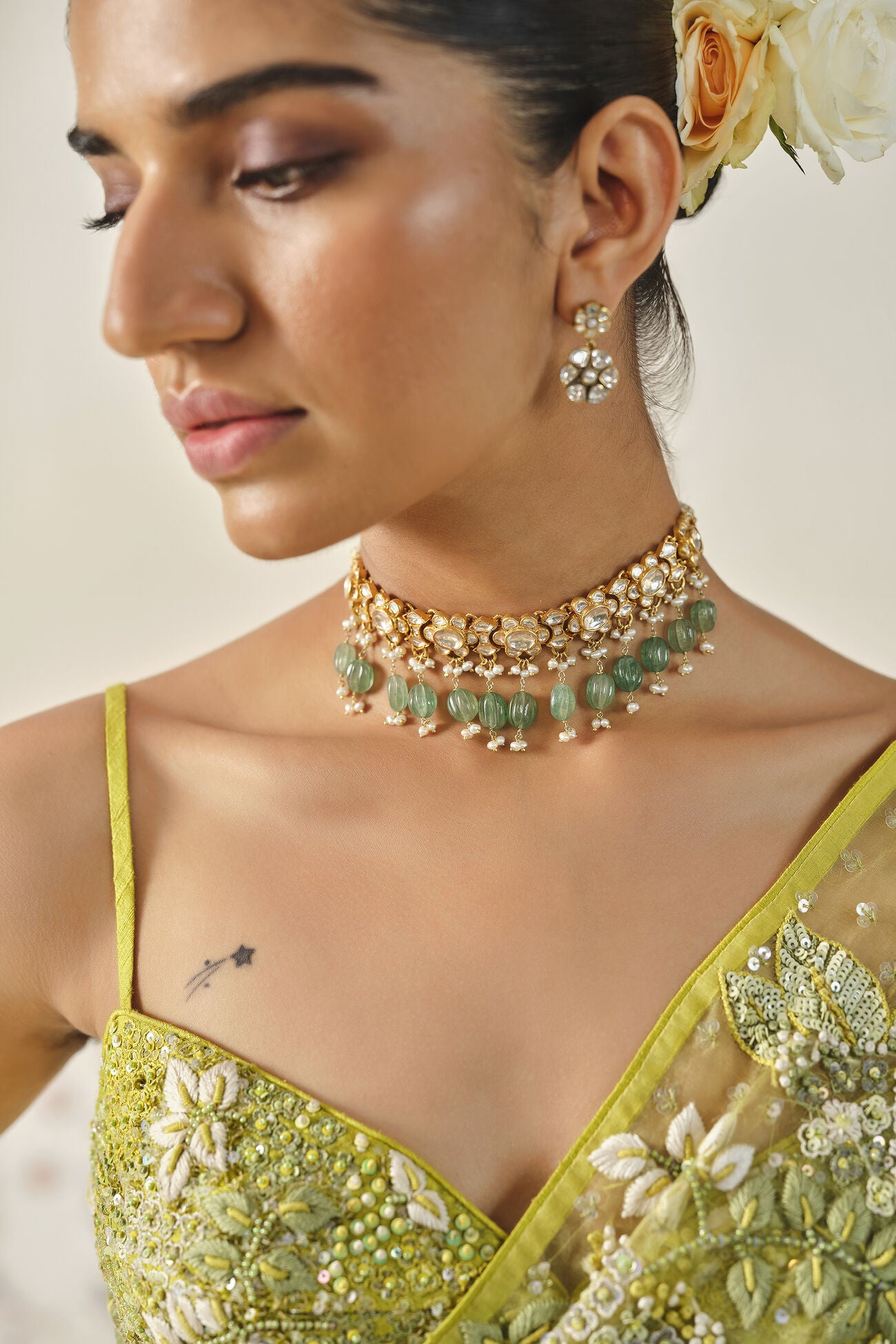 Mrigakshi Embroidered Saree Set - Lime