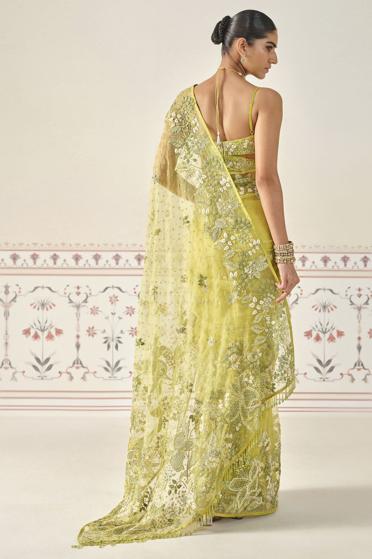 Mrigakshi Embroidered Saree Set - Lime