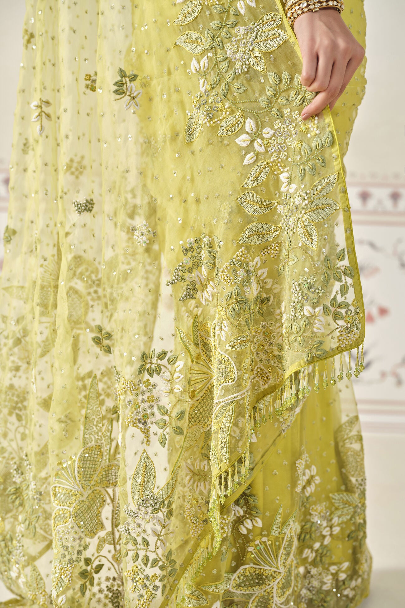 Mrigakshi Embroidered Saree Set - Lime