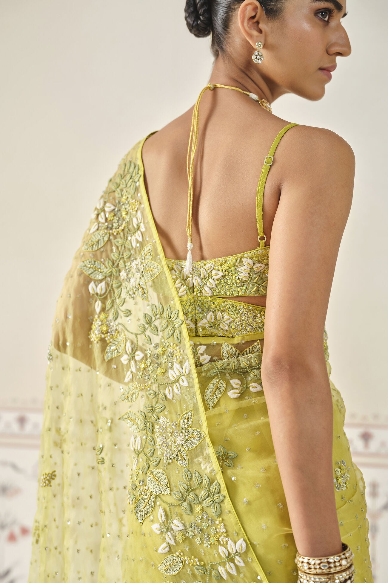 Mrigakshi Embroidered Saree Set - Lime