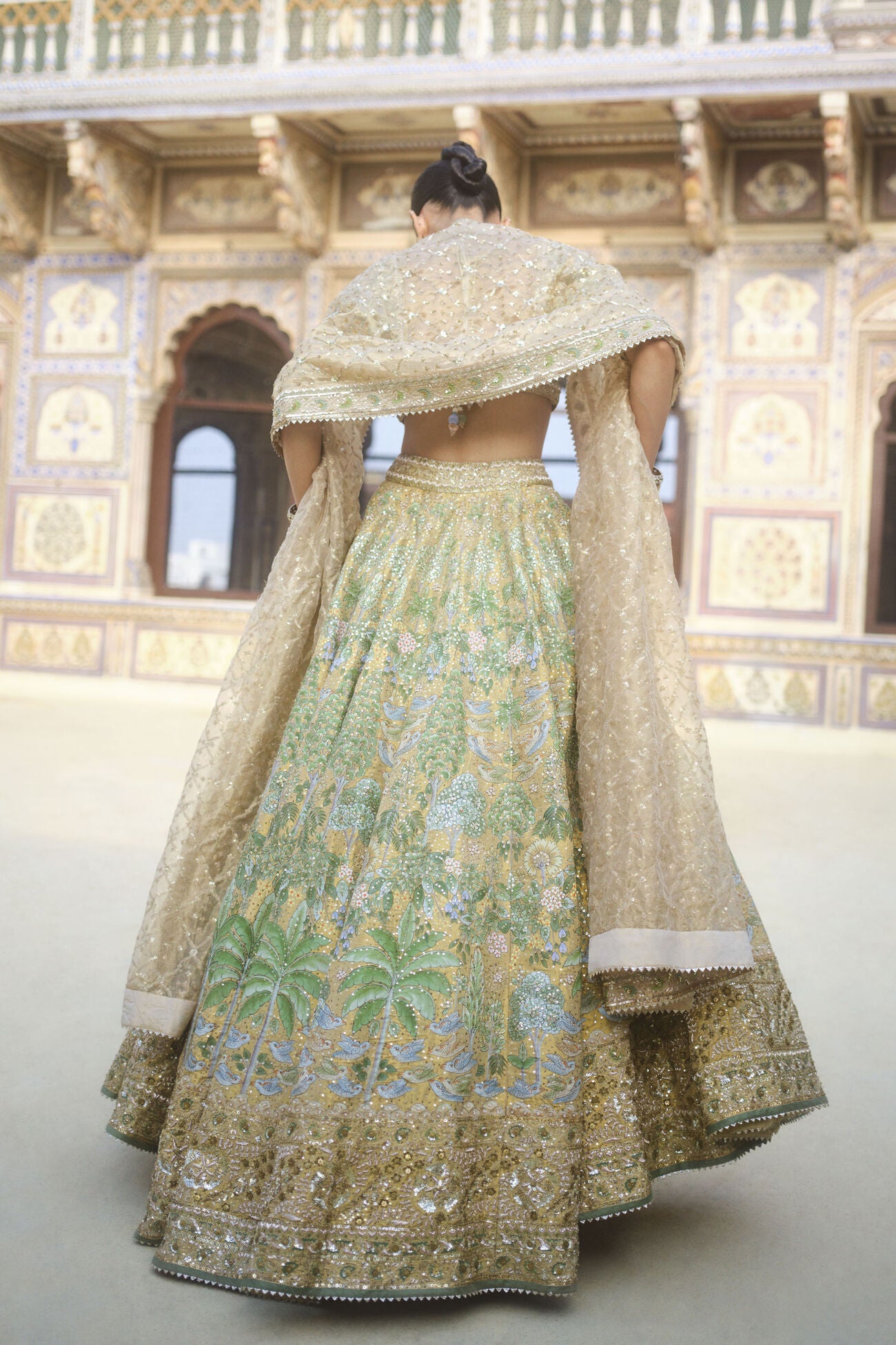 Avasa Hand-painted Pichhwai Silk Lehenga Set - Gold