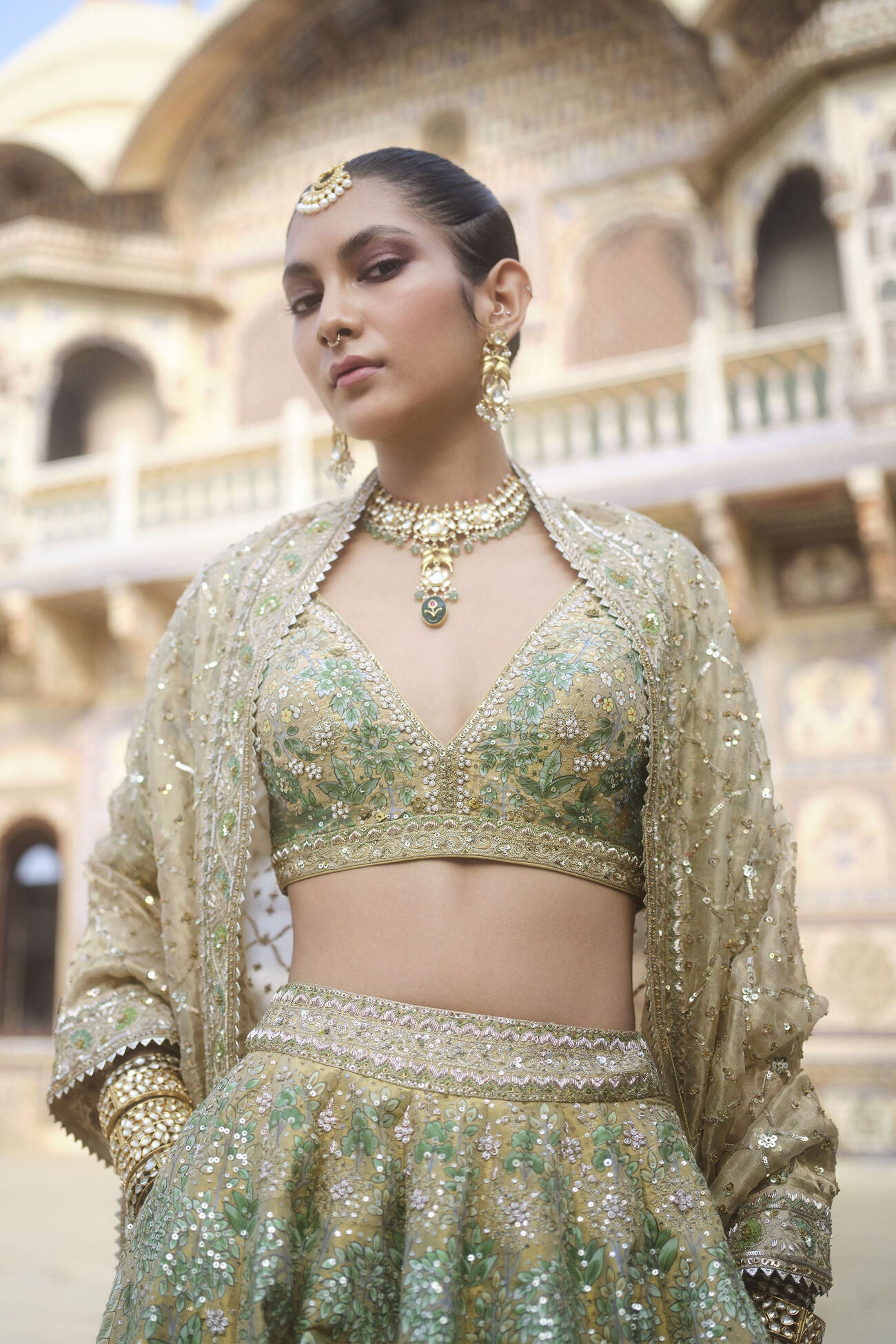Avasa Hand-painted Pichhwai Silk Lehenga Set - Gold