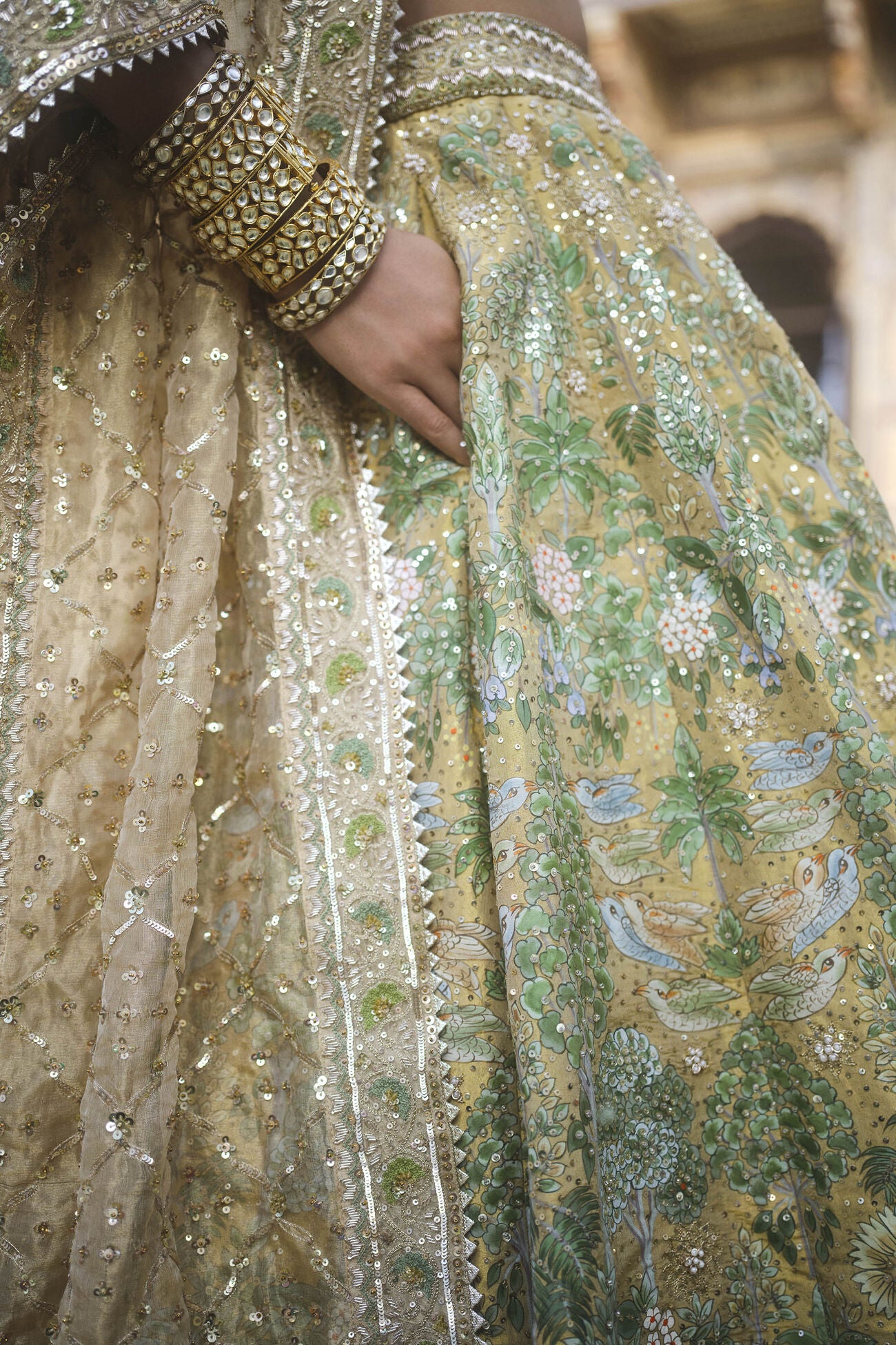 Avasa Hand-painted Pichhwai Silk Lehenga Set - Gold