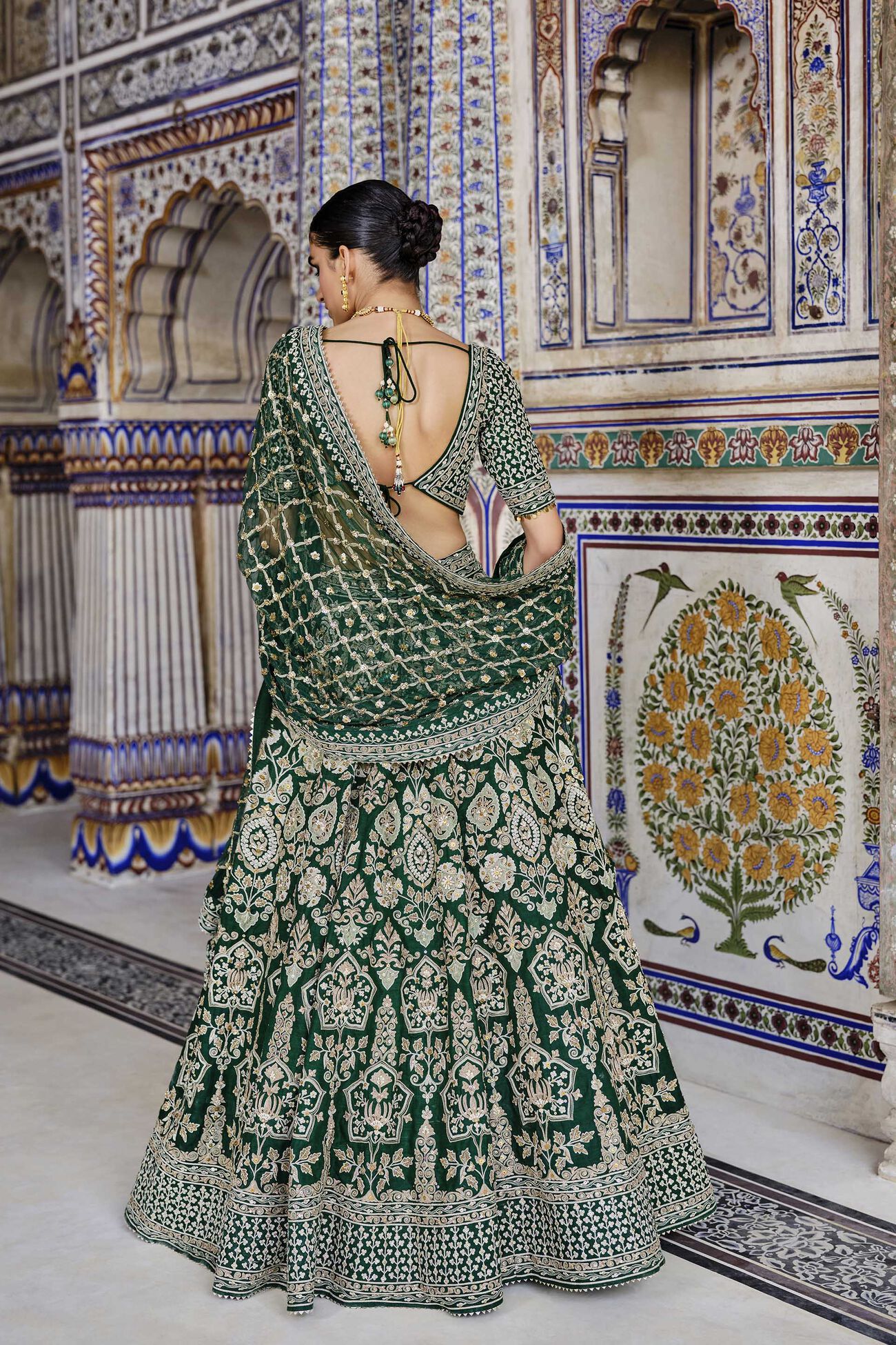 Sylvan Embroidered Zardozi Silk Lehenga Set - Green