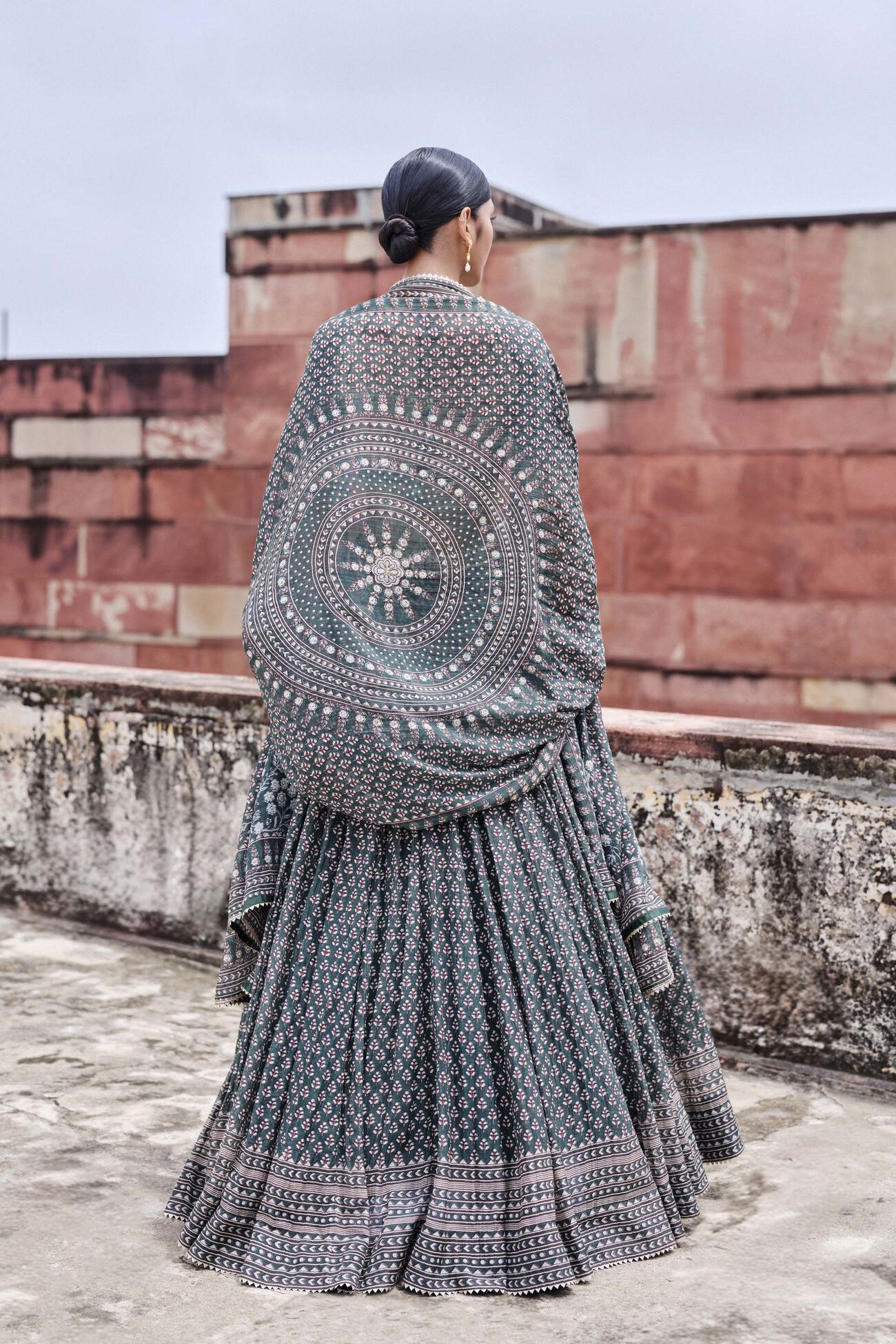 Arvia Printed Mul Lehenga Set - Green