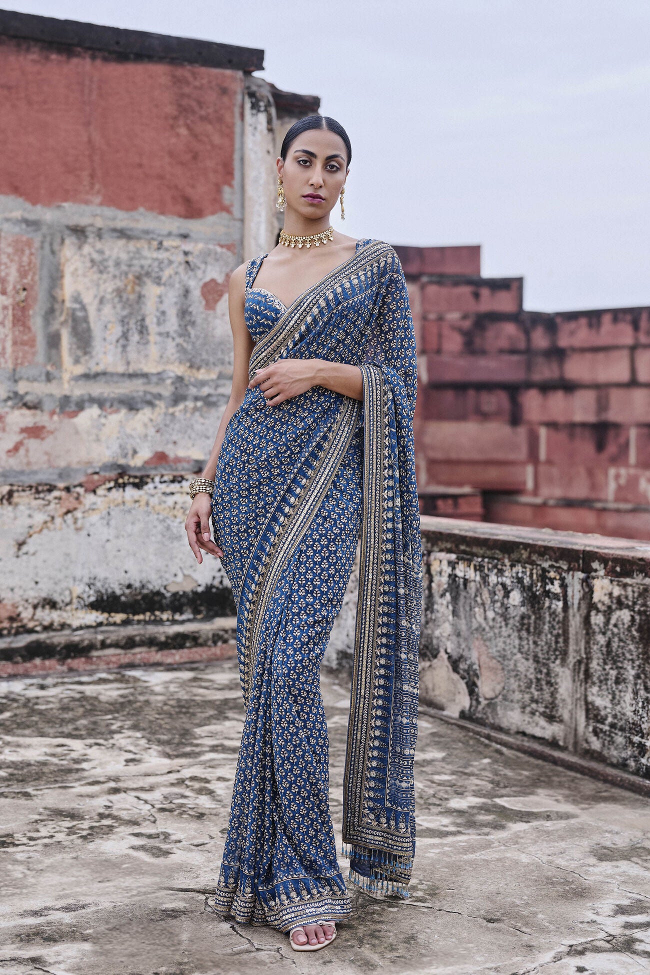 Arvia Printed Georgette Saree - Blue