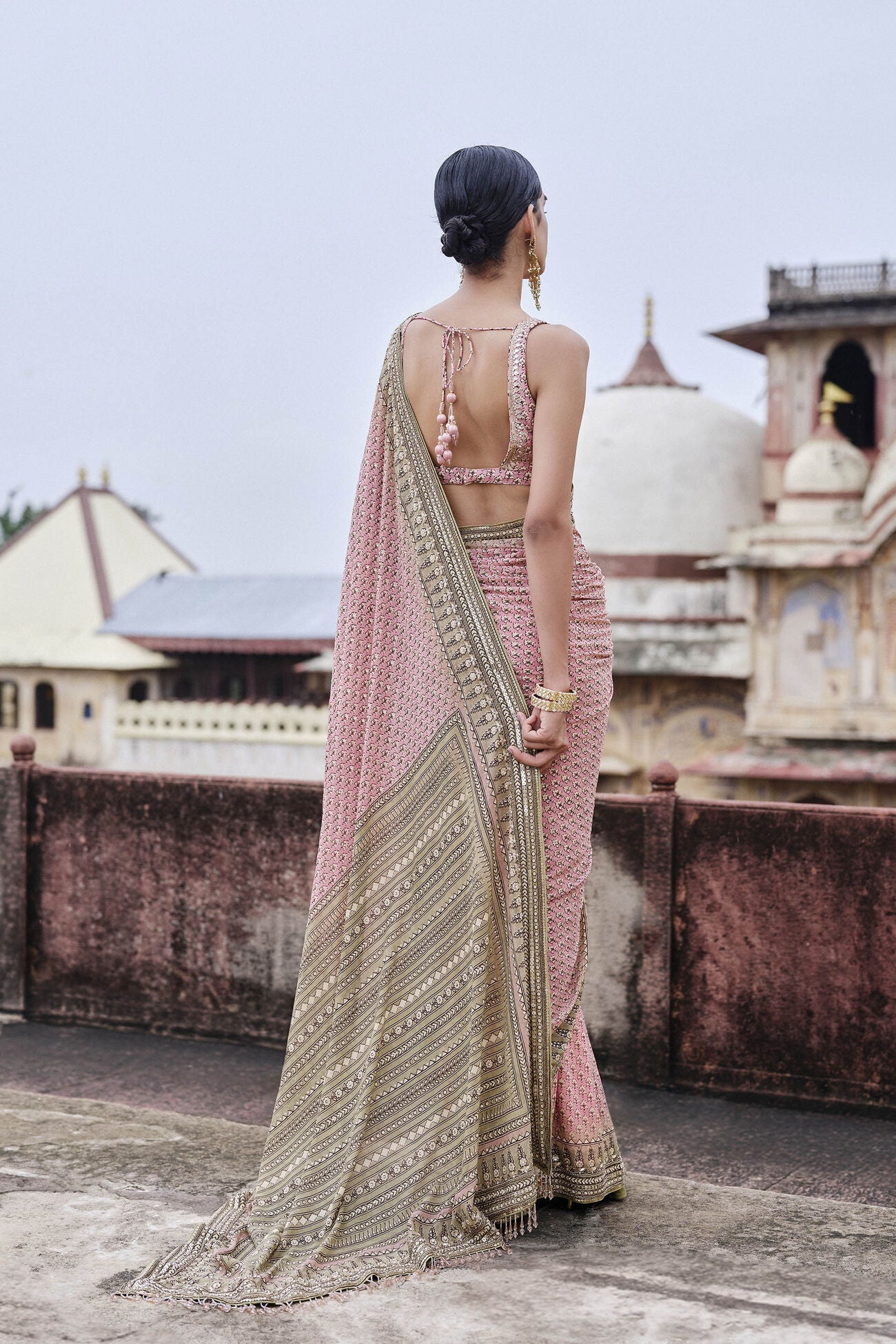 Alara Printed Georgette Saree - Blush