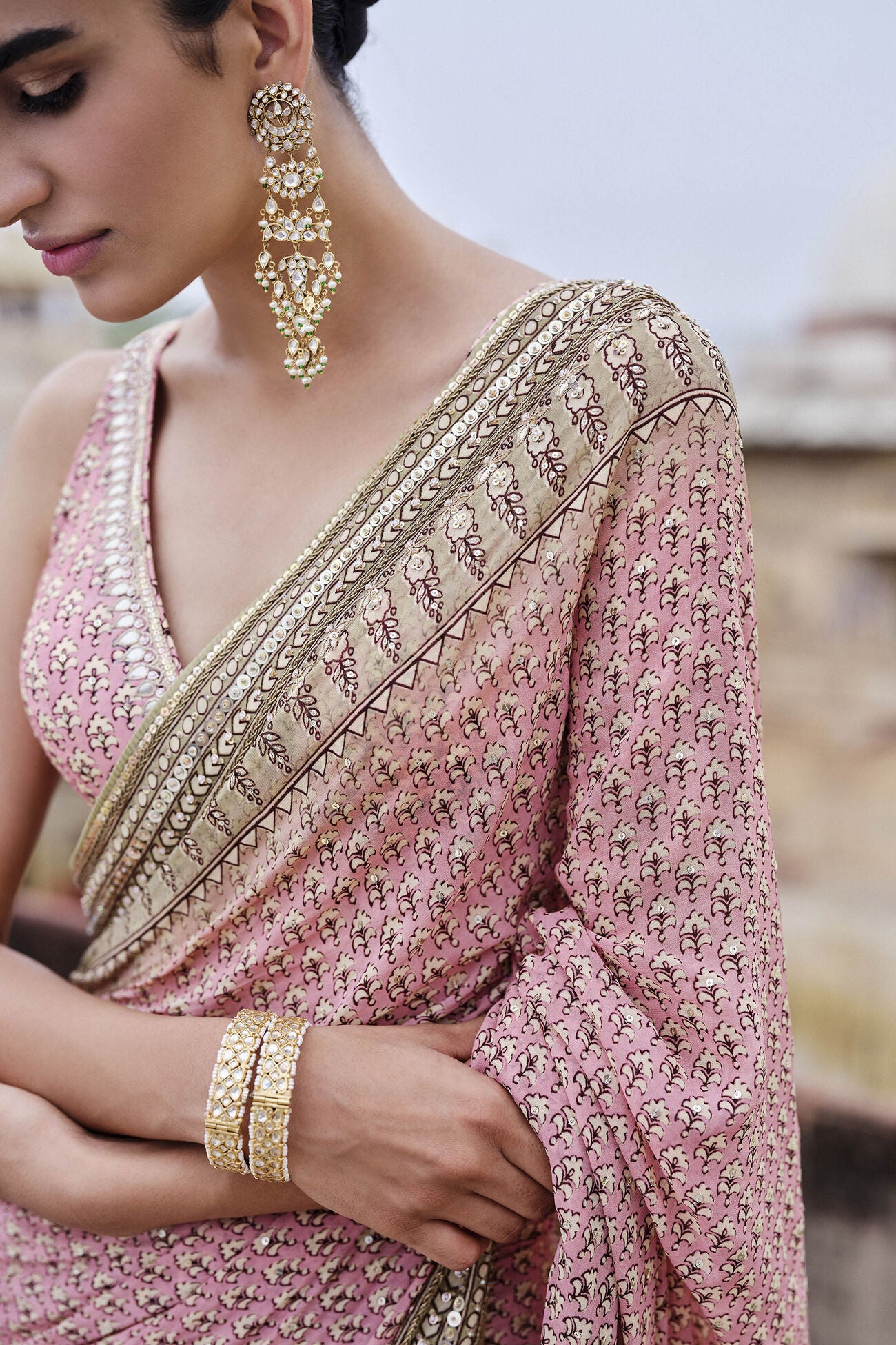 Alara Printed Georgette Saree - Blush