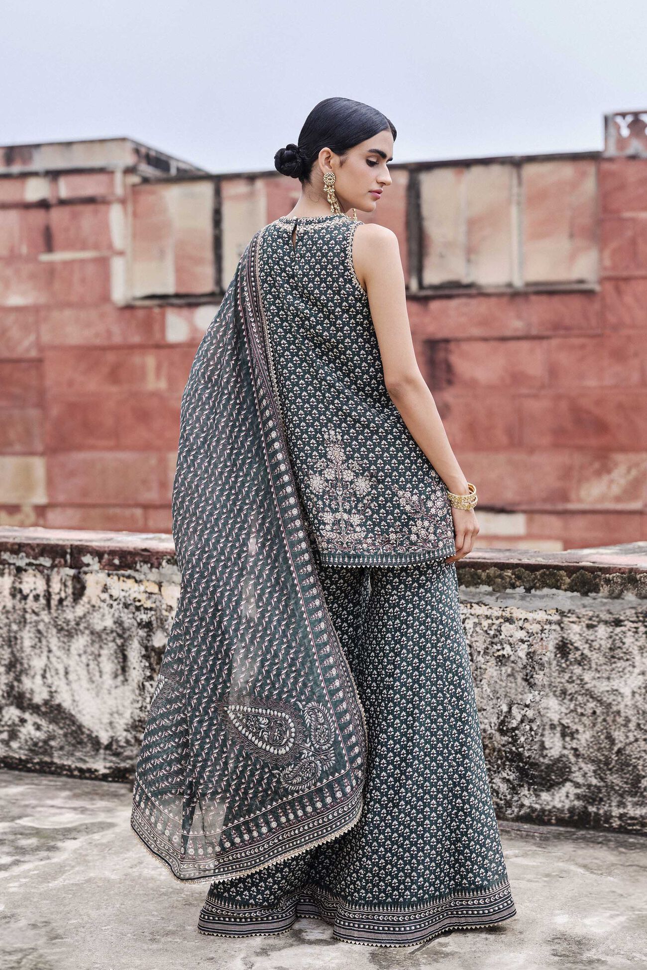 Abjini Gota Patti Mul Gharara Set - Green