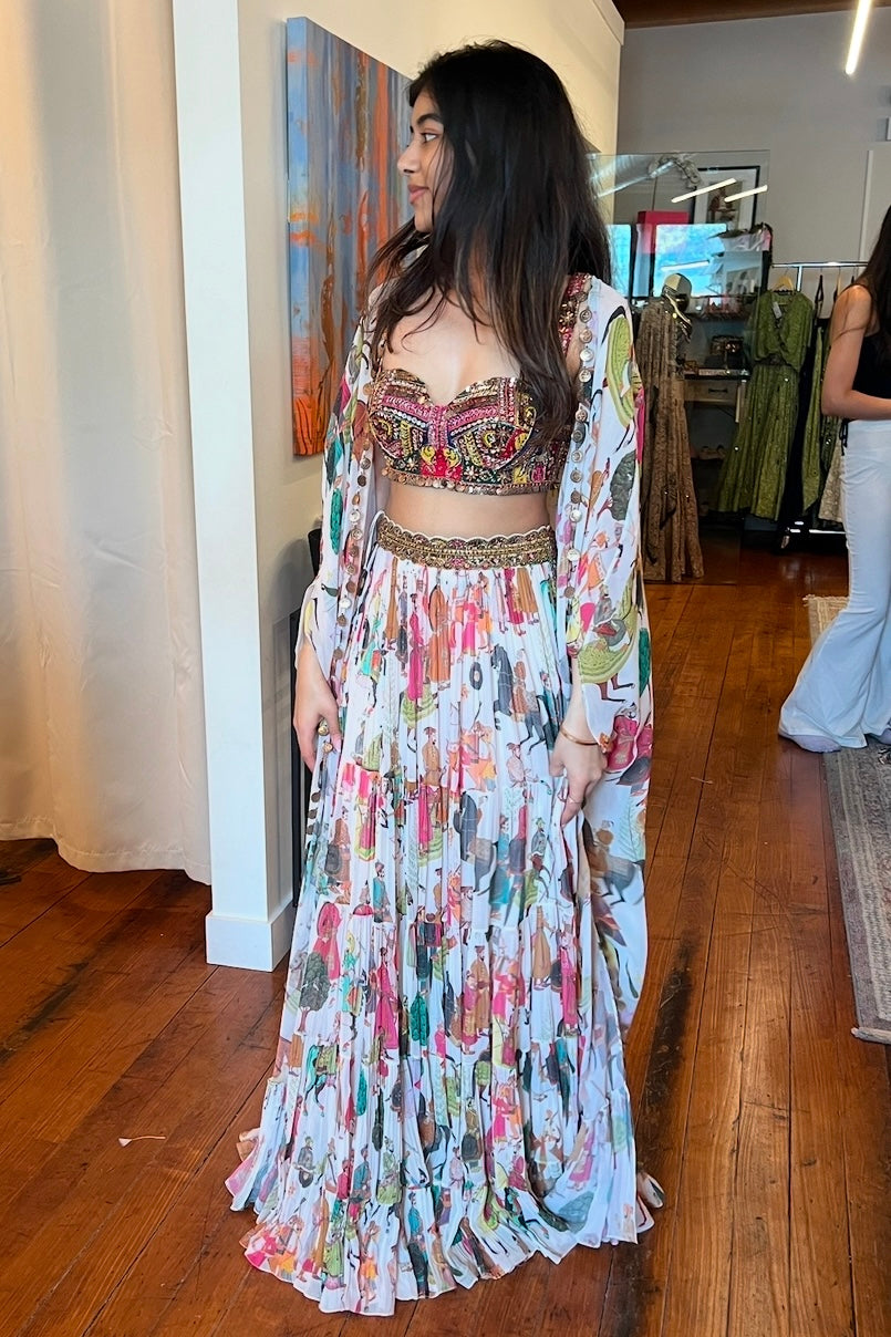 Ivory Printed Cape Skirt Set