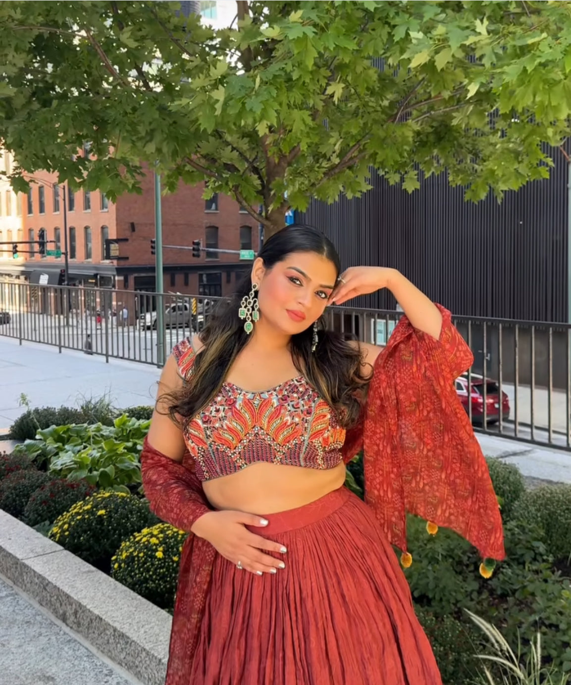 Rust Threadwork Lehenga Set