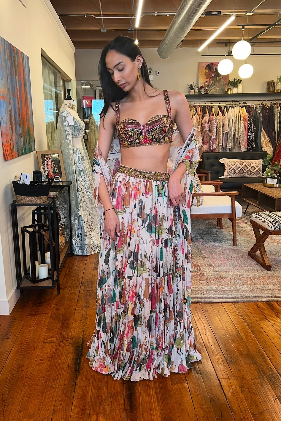 Ivory Printed Cape Skirt Set