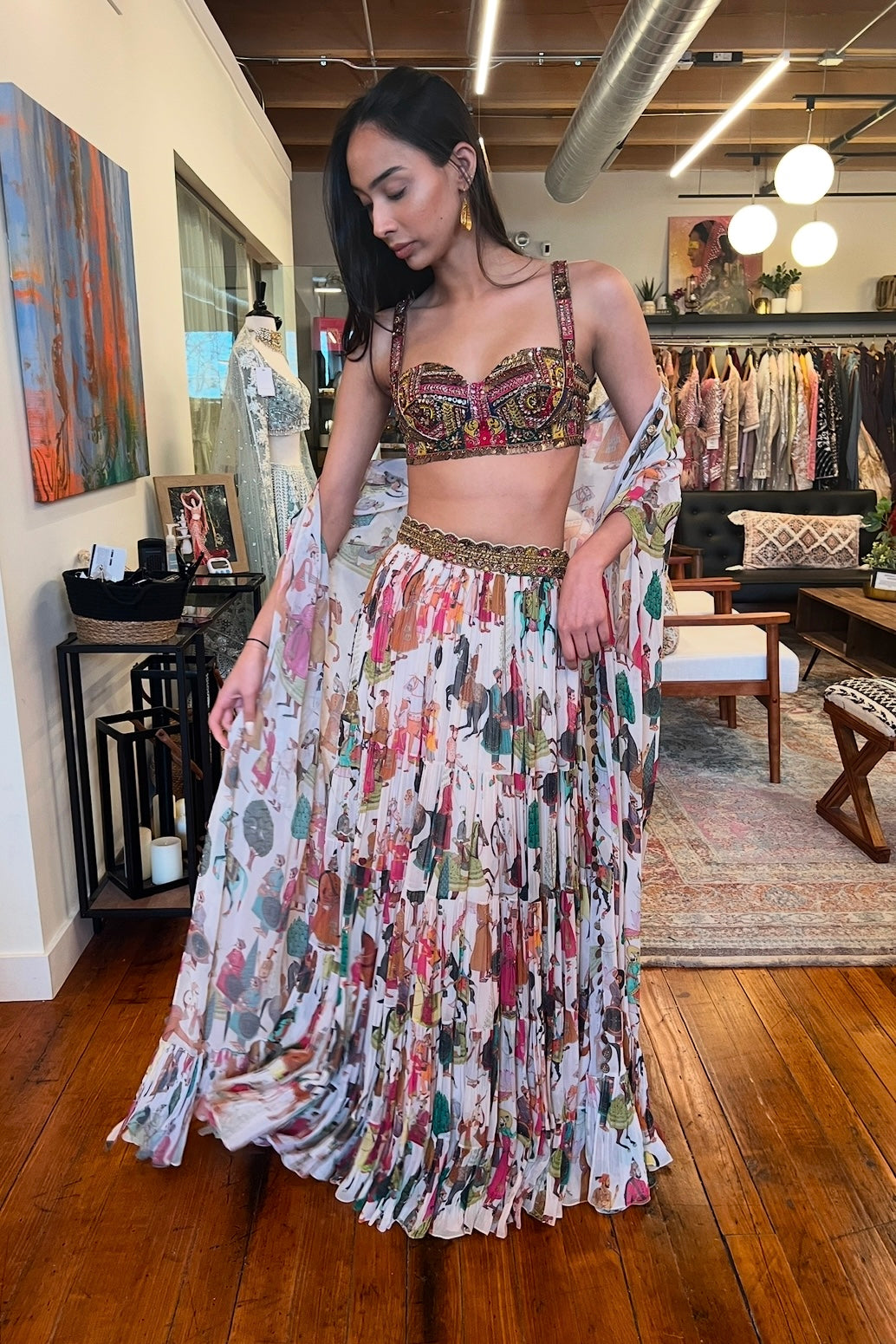 Ivory Printed Cape Skirt Set