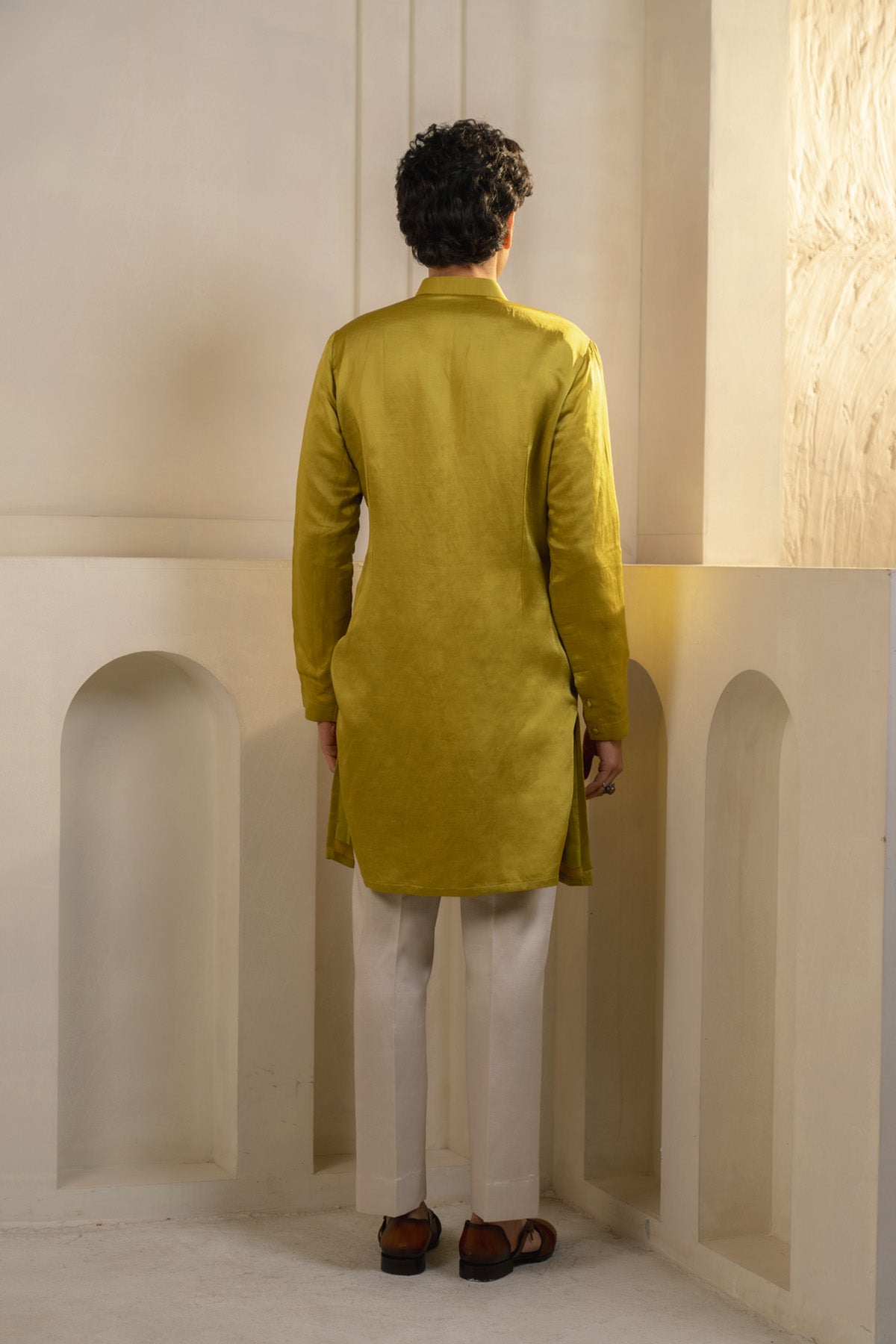 Gold Moss Linen Silk Kurta Set