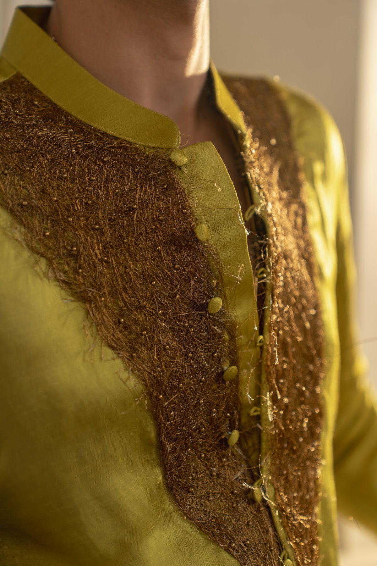 Gold Moss Linen Silk Kurta Set