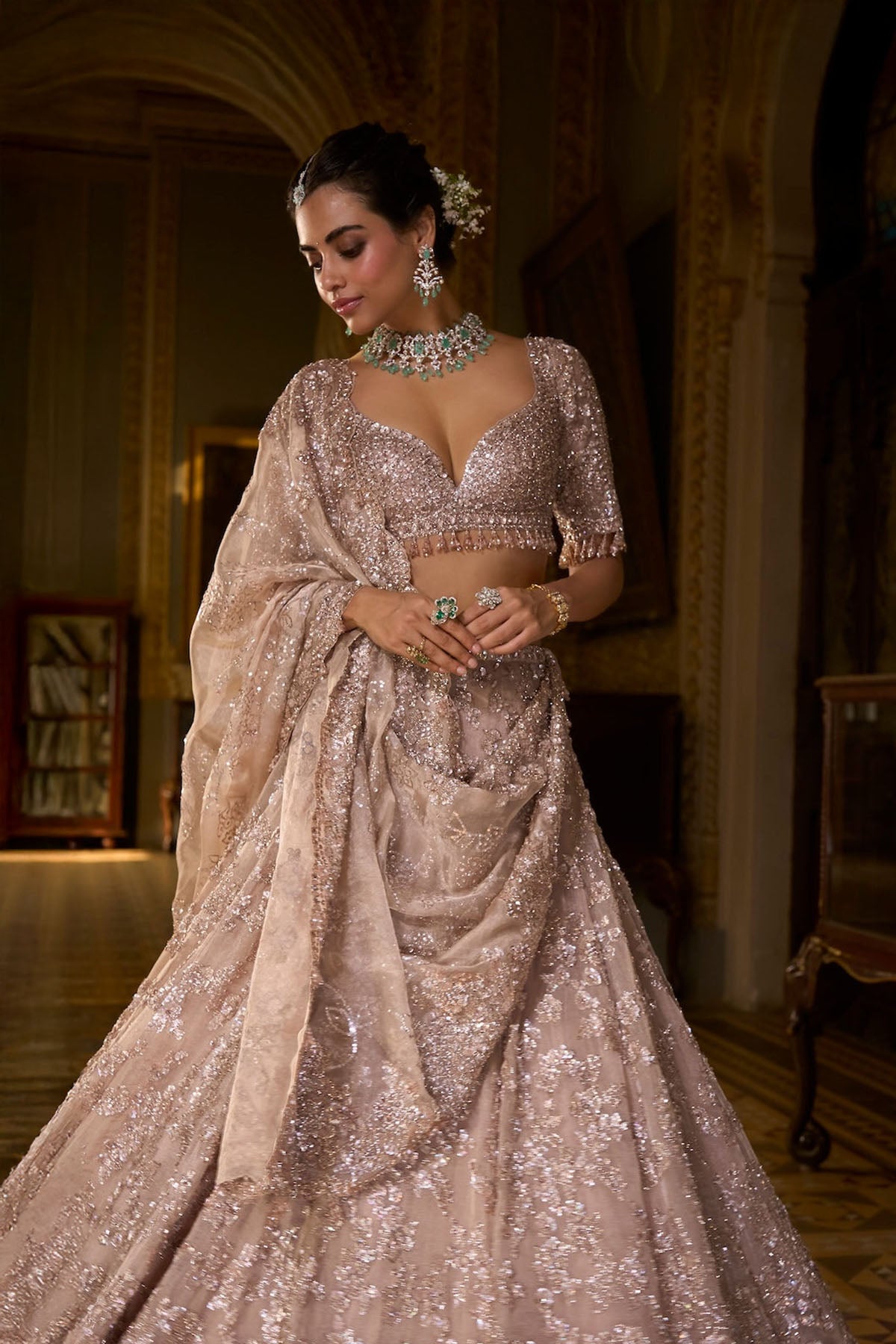 Rose Gold Tissue Lehenga Set