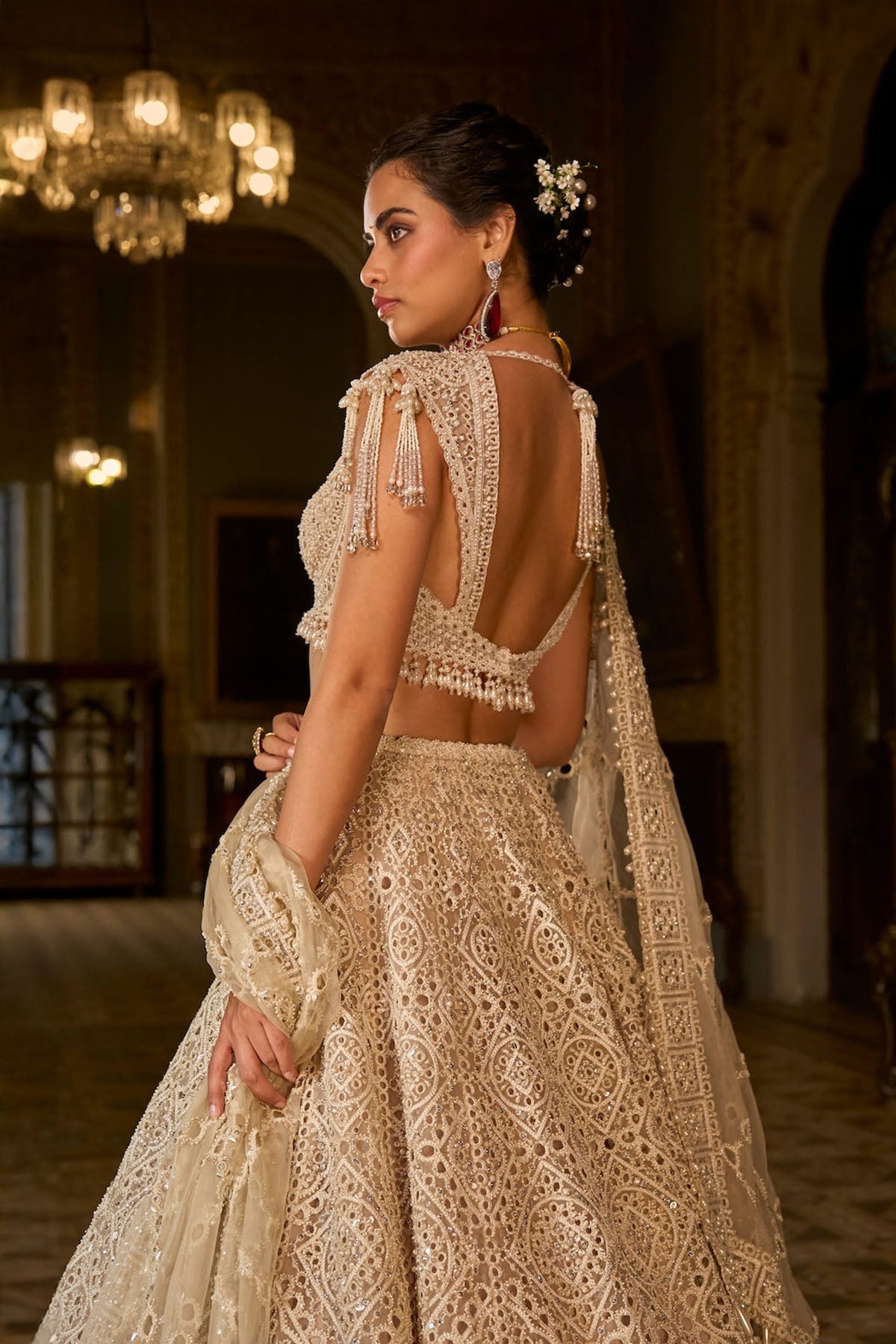 Dark Beige Thread Work Lehenga Set