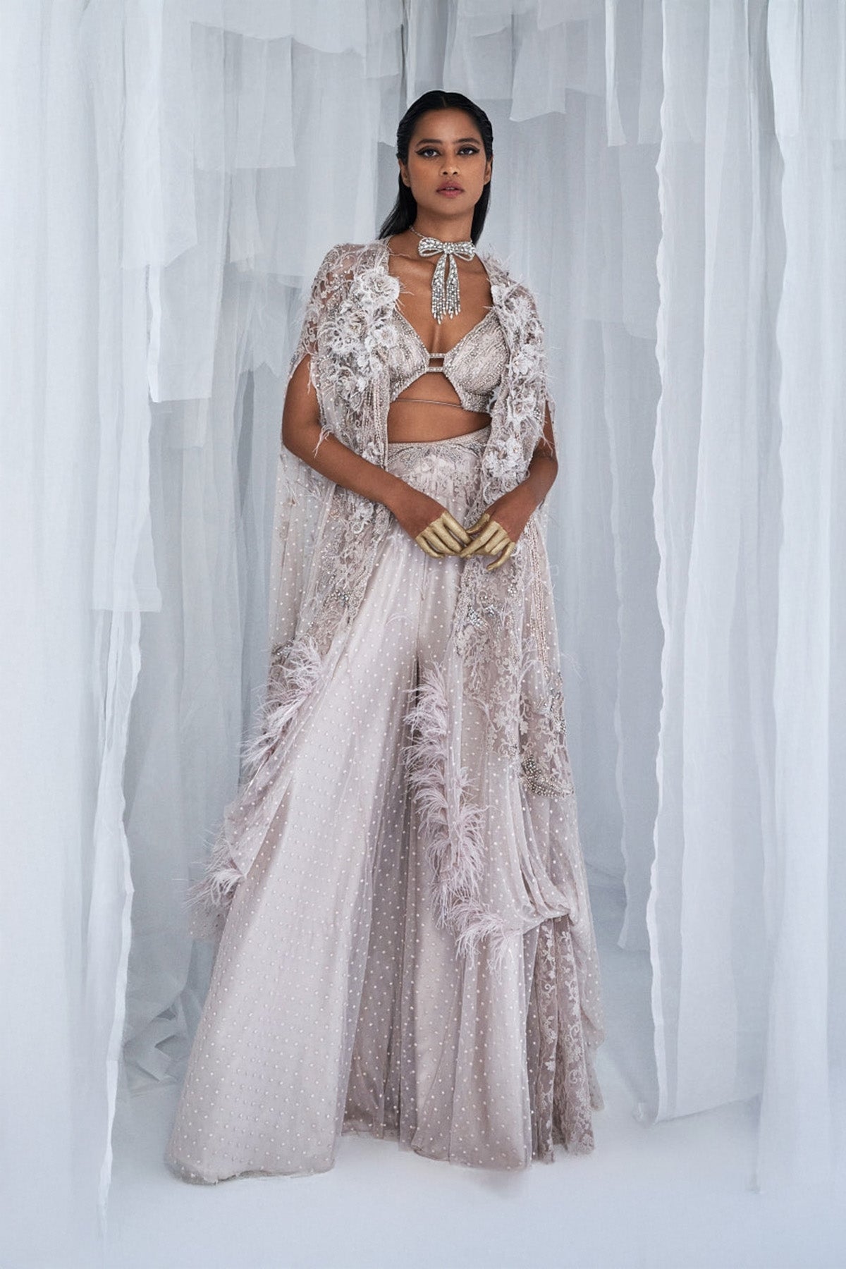 "Eliza" Sharara Set With Cape And Blouse