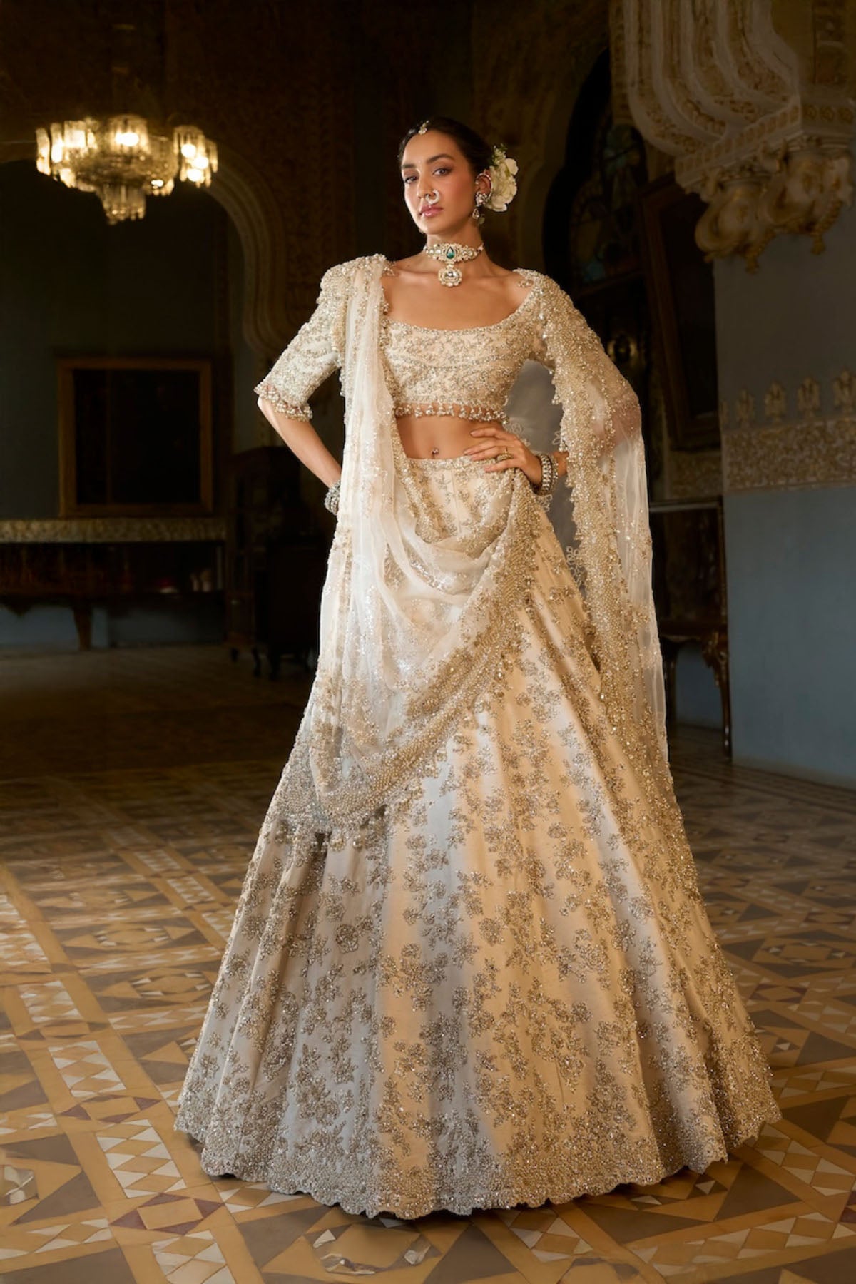 Beige Zardosi Lehenga Set