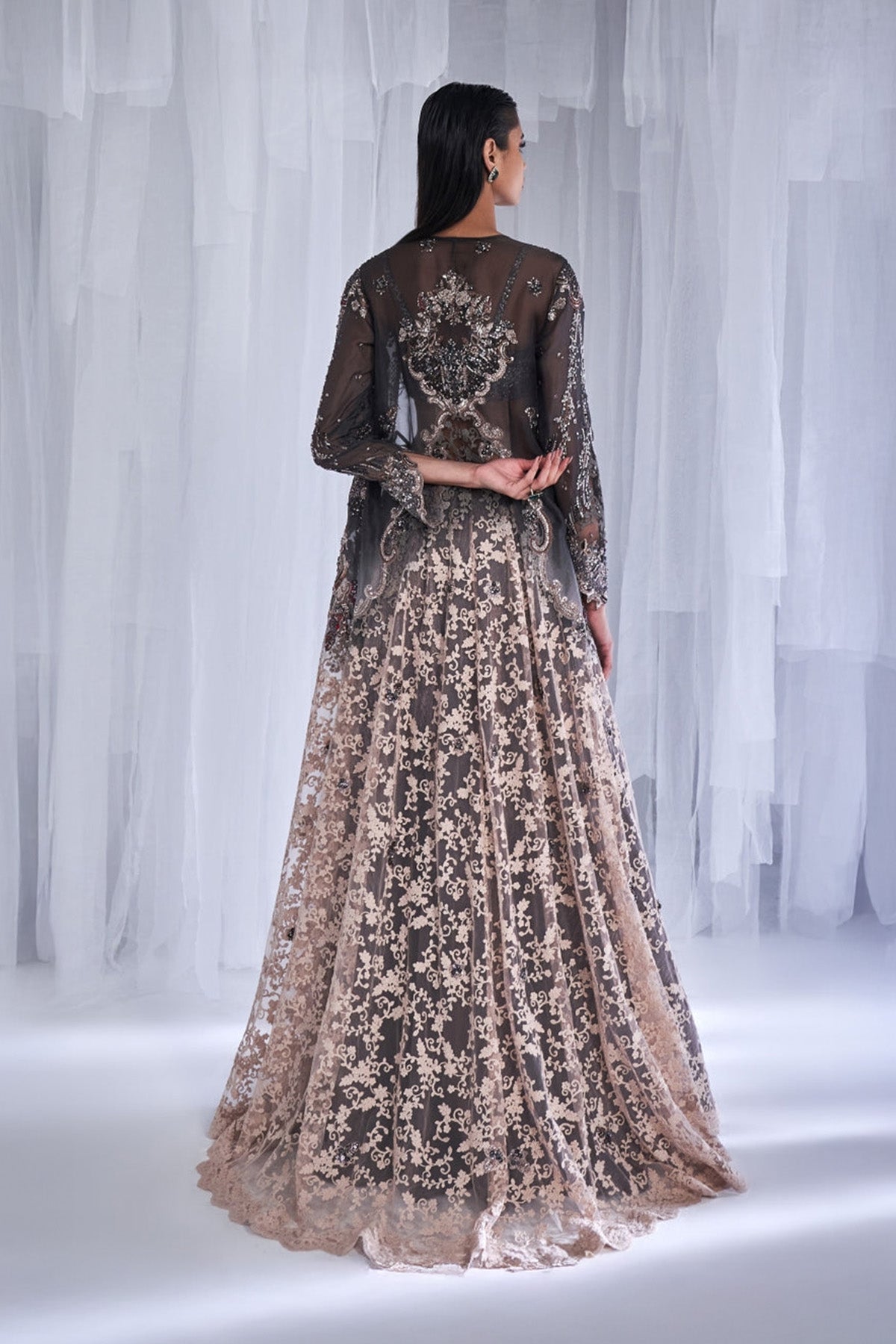 "Kayla" Ombre Organza And Chantilly Jacket And Sharara Set