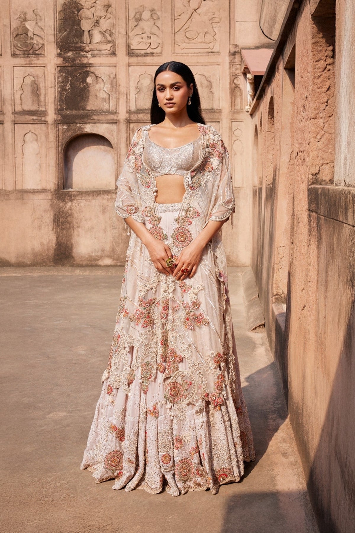 "Evadne" Off White Chikankari Lehenga