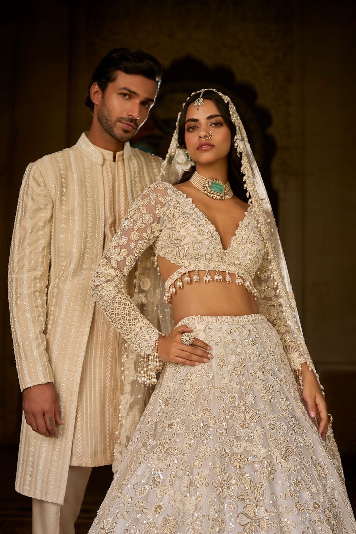 Ivory Gold Sequin Lehenga Set