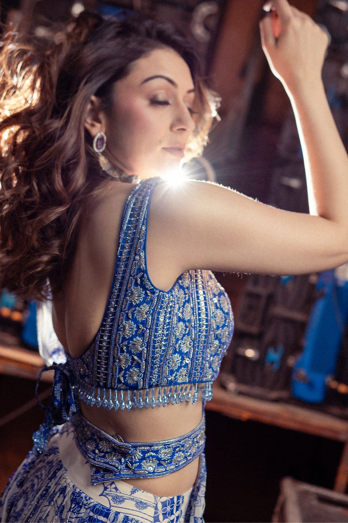 Hansika Motwani in Blue Thikri Print & Highlighted Saree Set