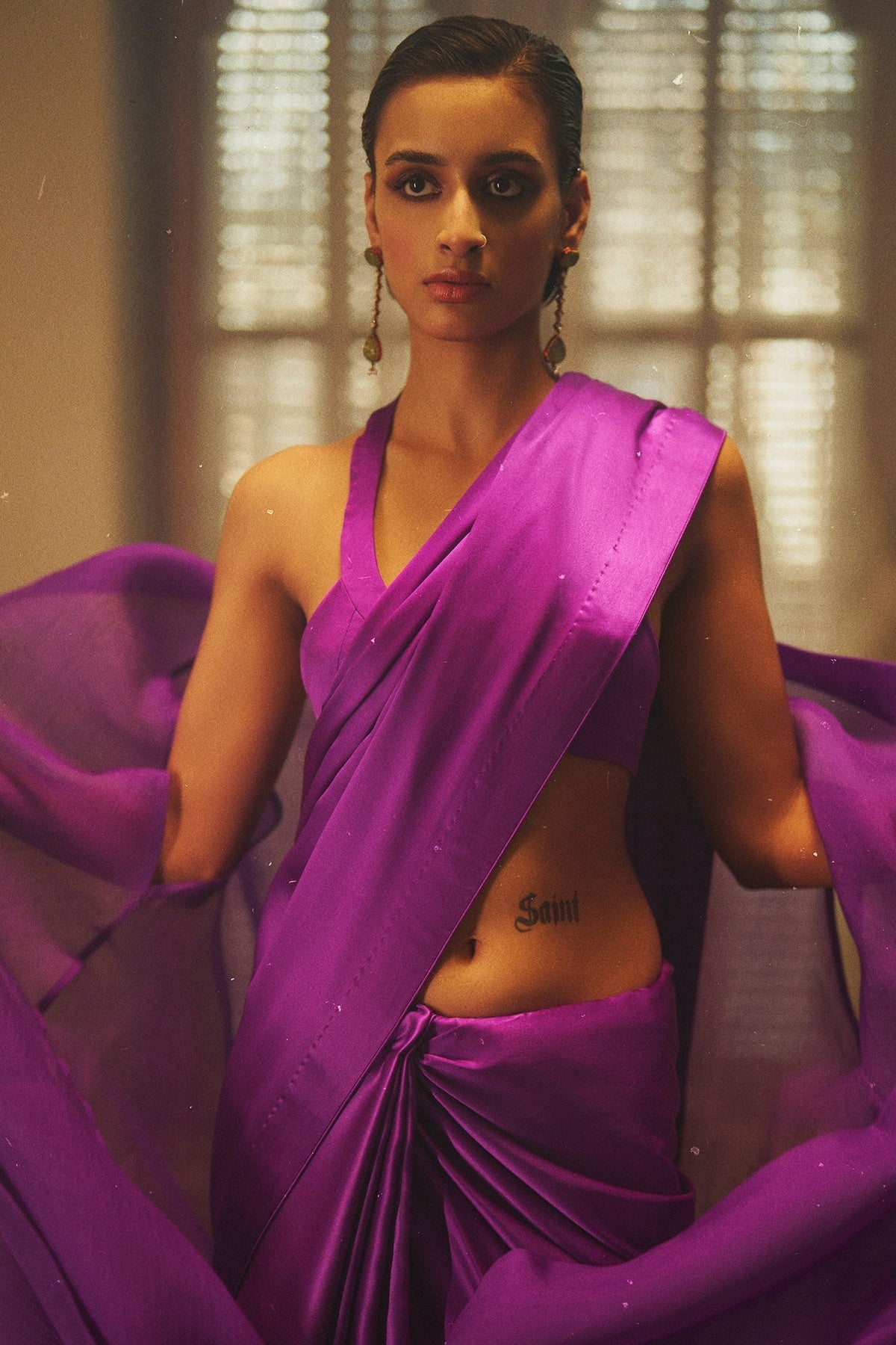 Handwoven Electric Purple Satin Saree