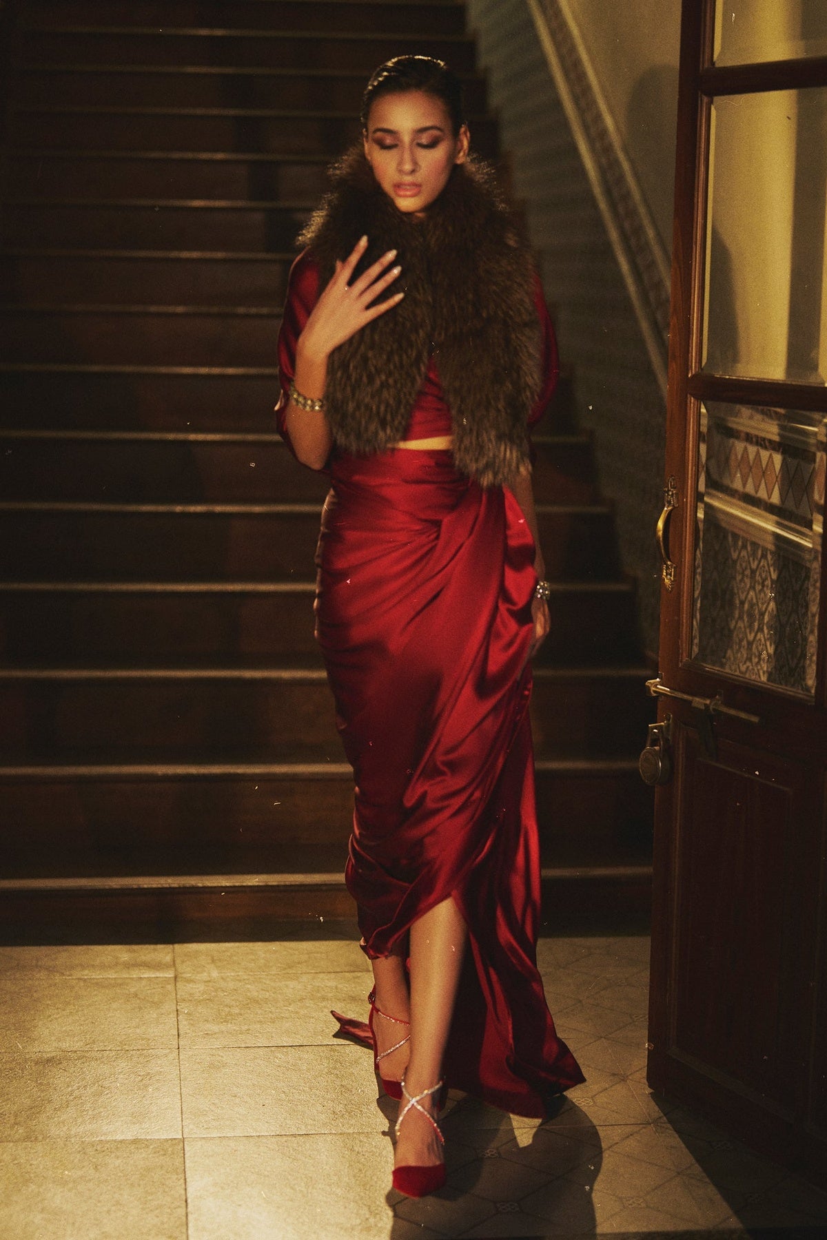 Handwoven Merlot Red Satin Saree