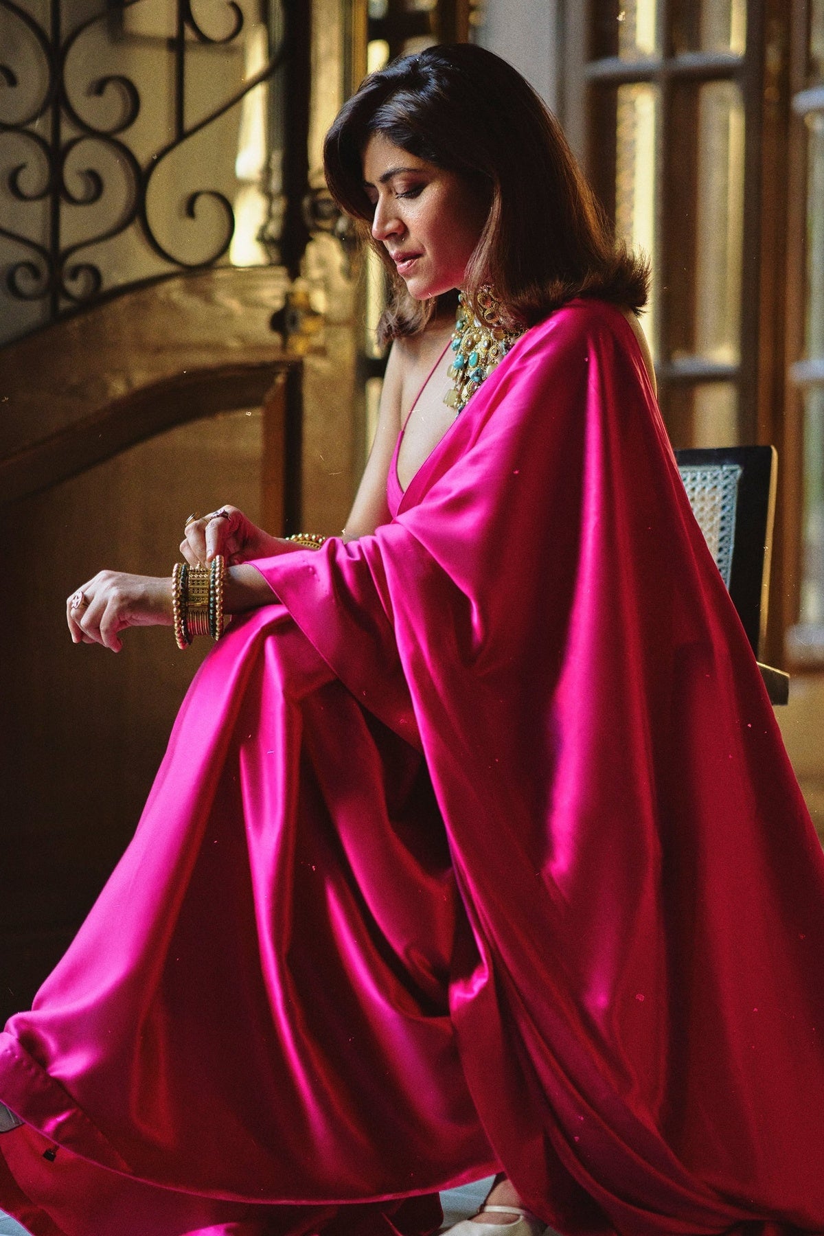 Handwoven Rani Pink Satin Saree