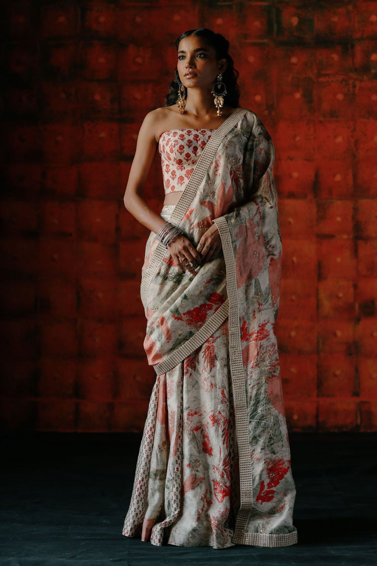 Pearl pre draped saree