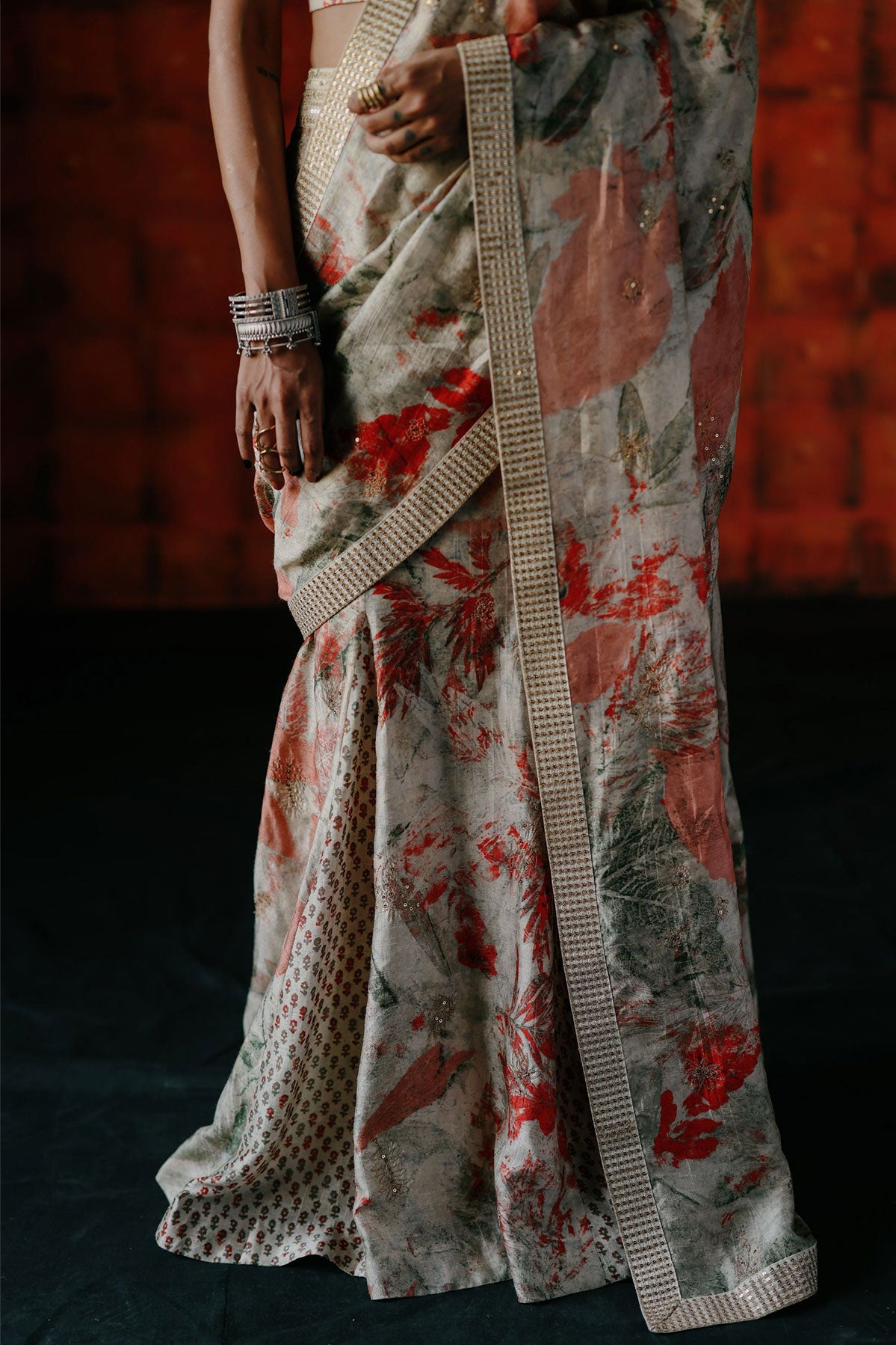 Pearl pre draped saree