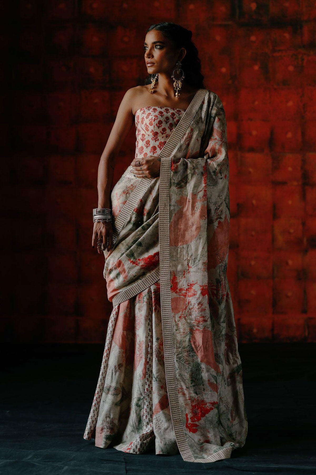 Pearl pre draped saree