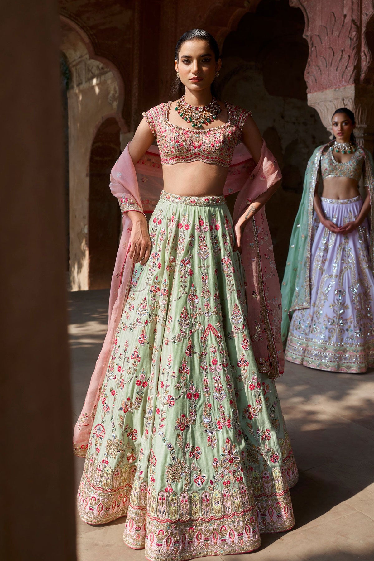 Mint Green Chanderi Lehenga Set