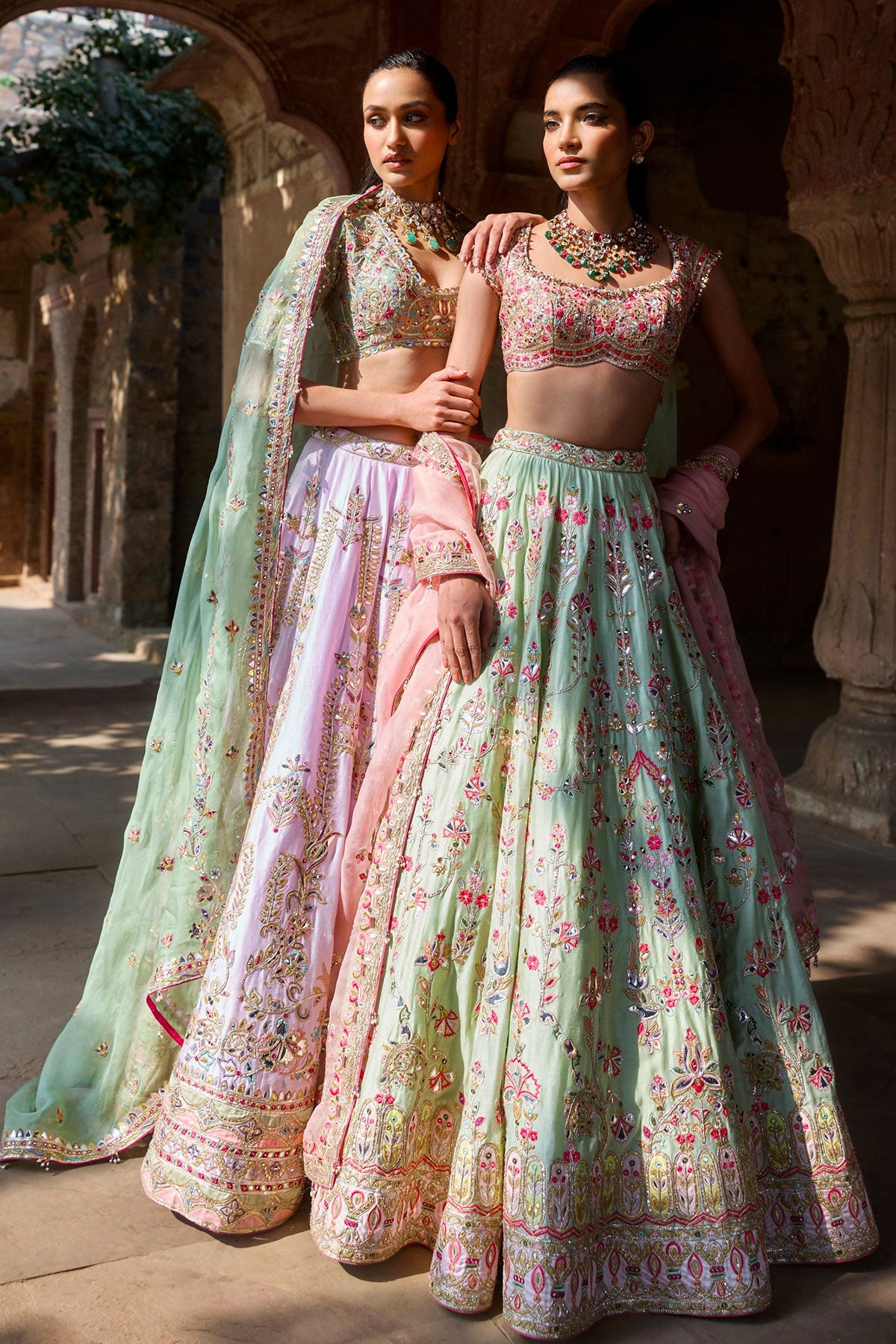 Mint Green Chanderi Lehenga Set