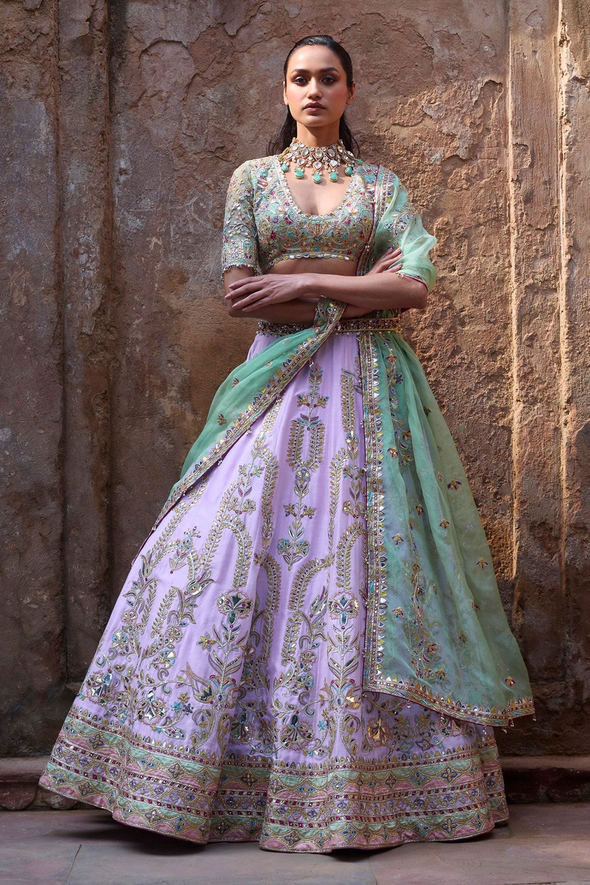 Lilac Chanderi Lehenga Set