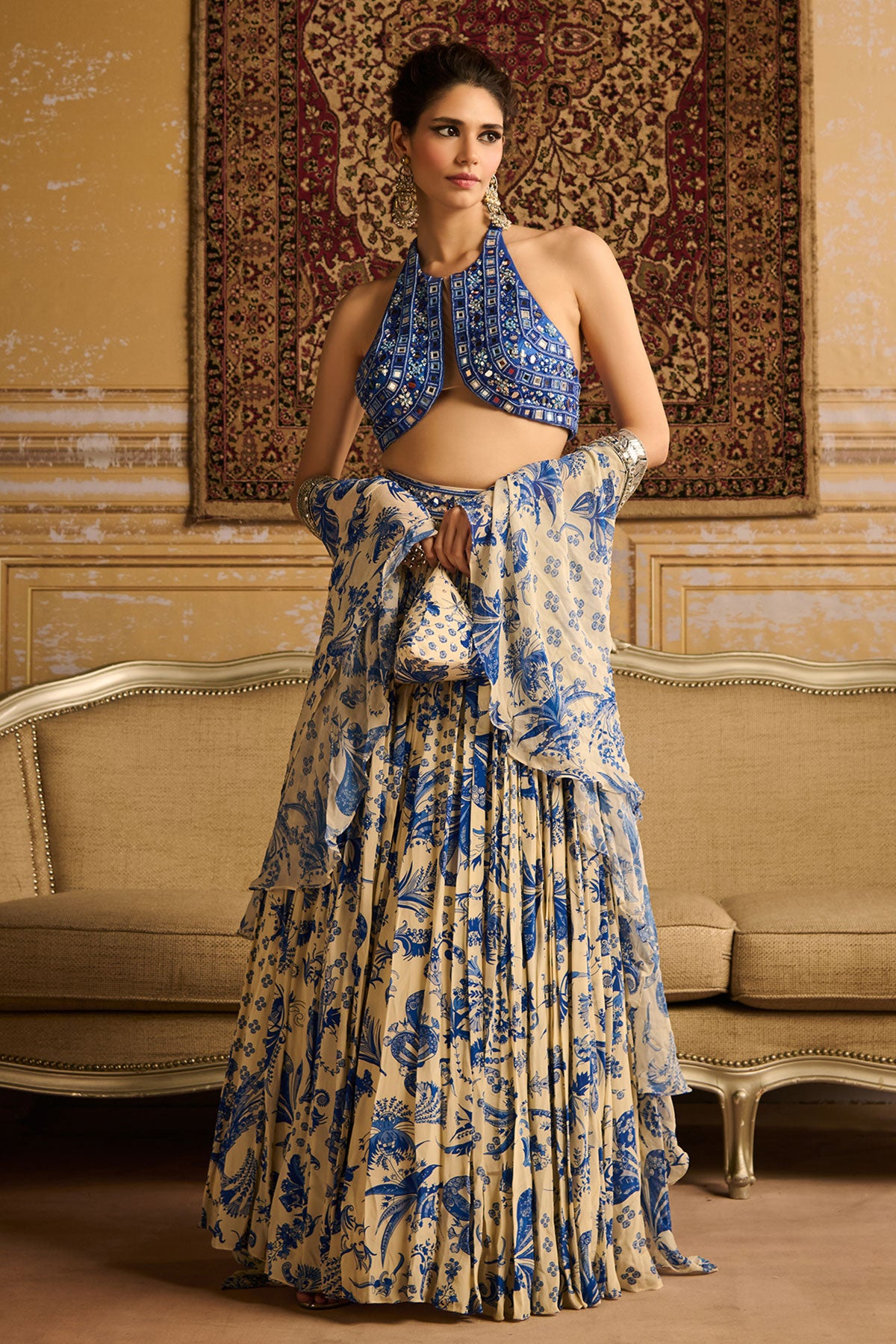 Mrunal Thakur in Blue embroidered blouse and lehenga set