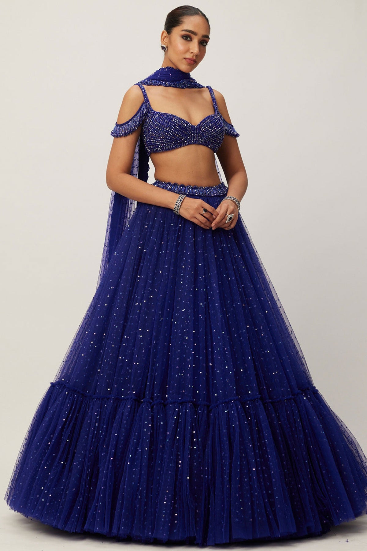 Cocktail Blue Sequins Embroidered Lehenga Set
