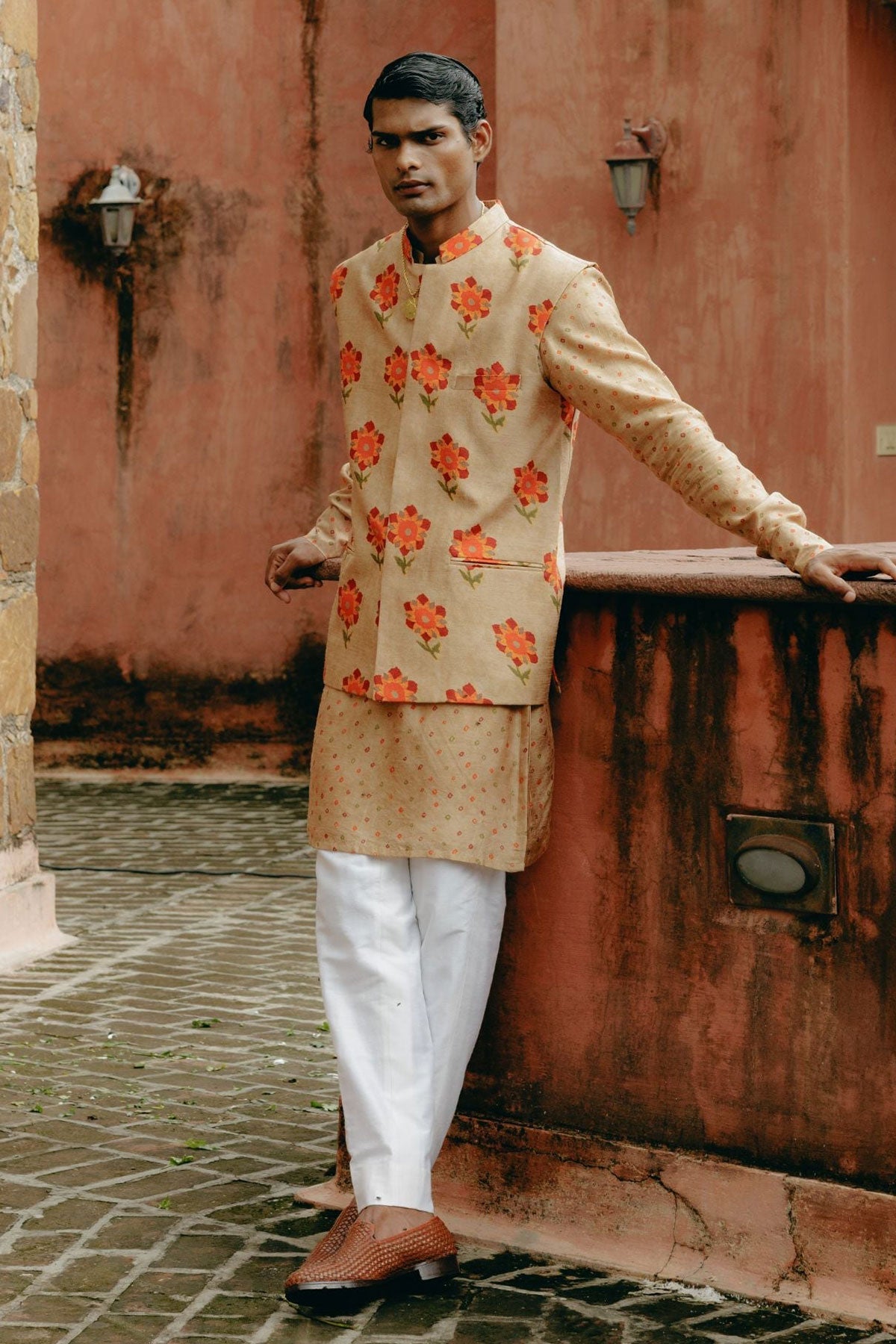 Biscuit brown kurta bandi set