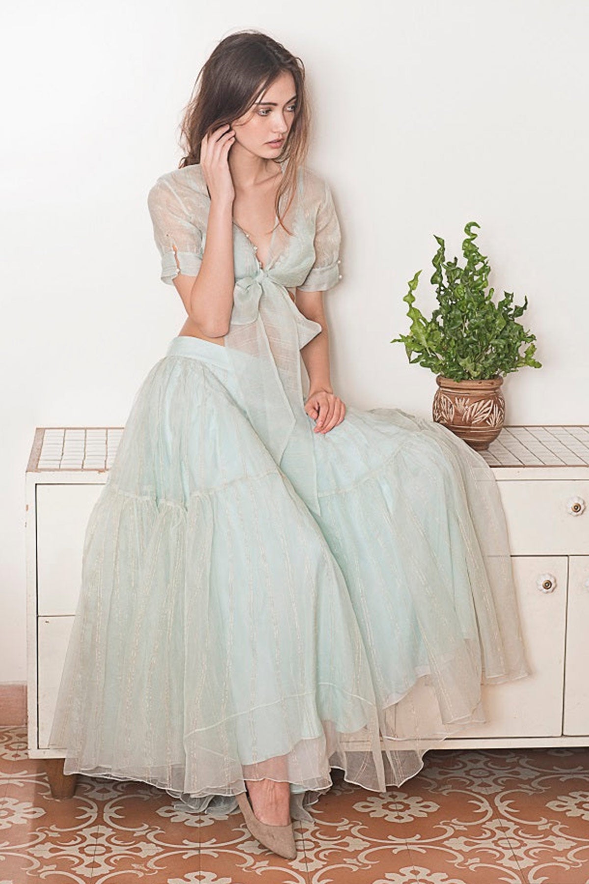 Frosted cotton tie crop and skirt set