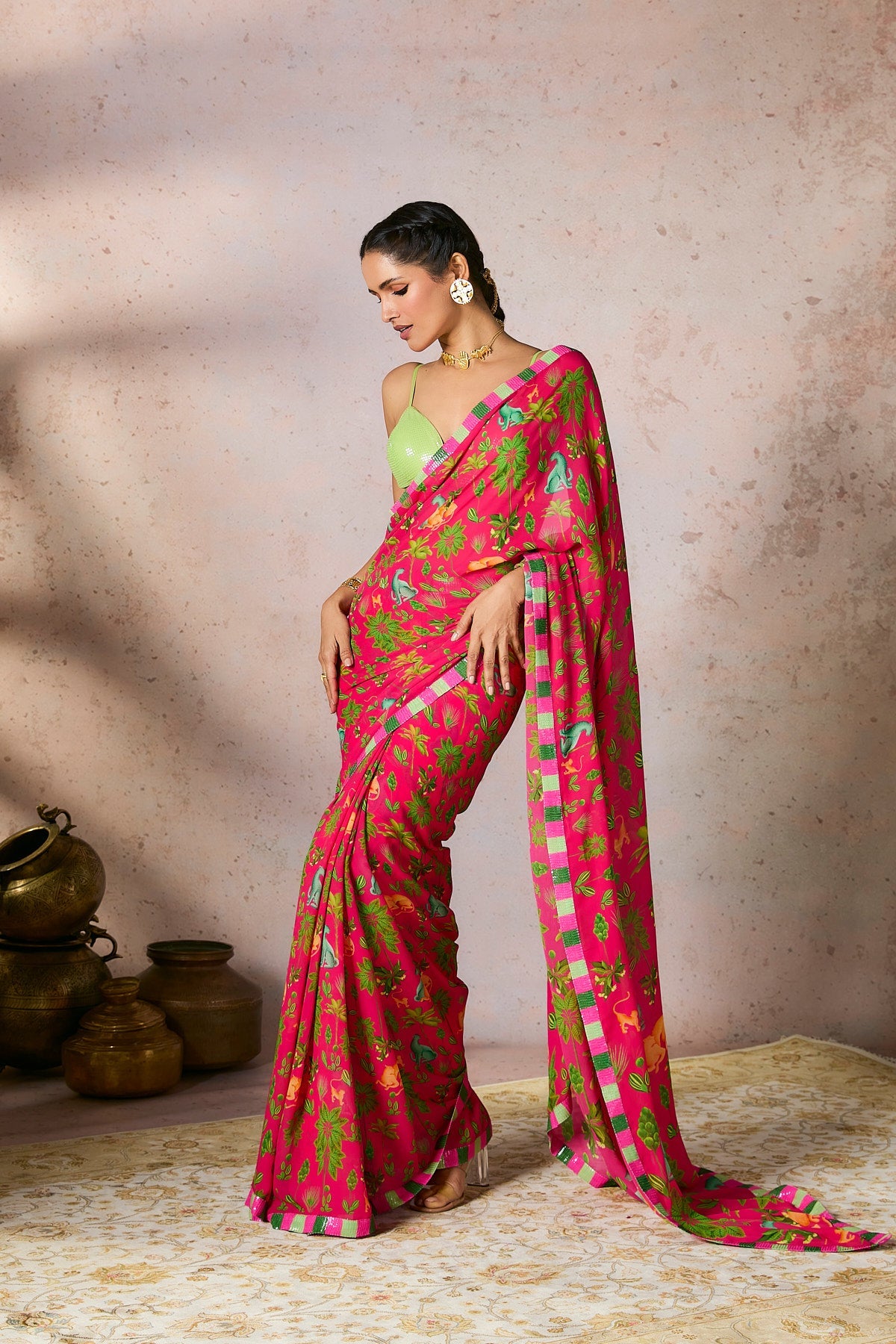 Pink Tropical Rhapsody Saree