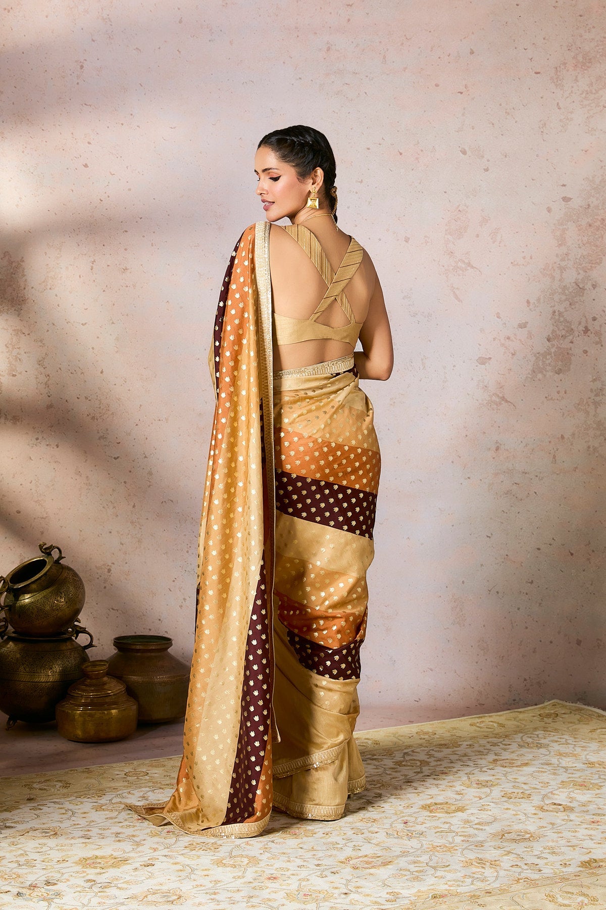 Beige Stripe Foil Saree