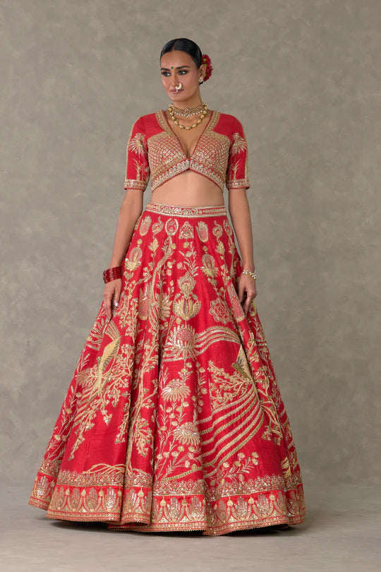 Red Bagh-E-Bahar Lehenga Without Trail & One Dupatta