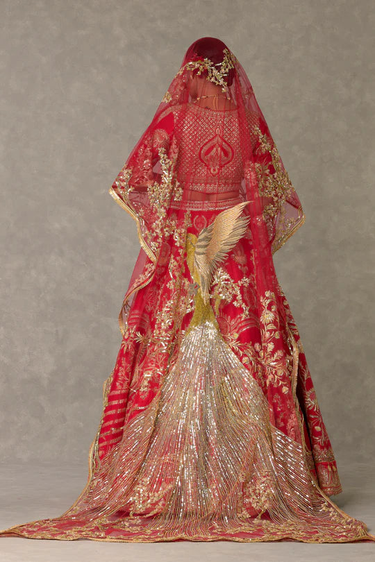 Red Bagh-E-Bahar Lehenga Without Trail & One Dupatta